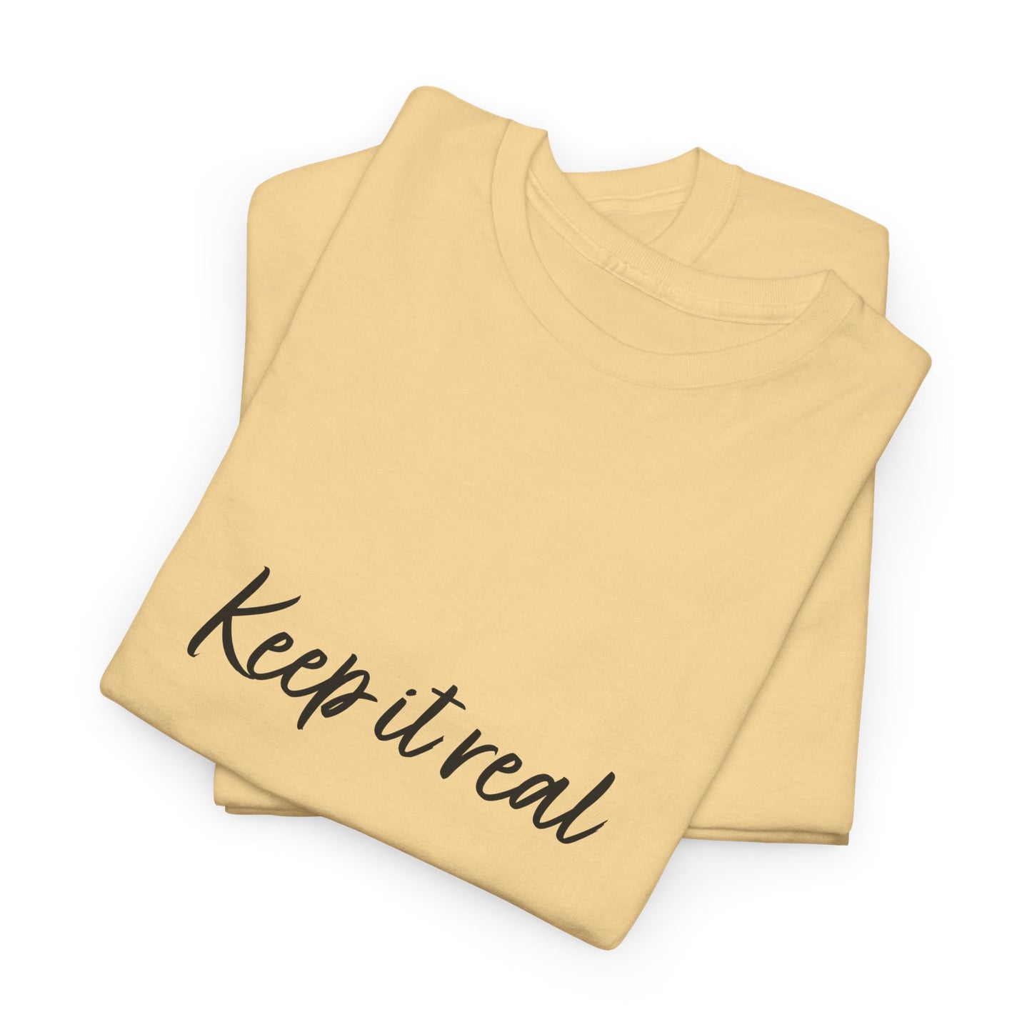 Folded yellow Keep it real T-Shirt with Keep it real text visible