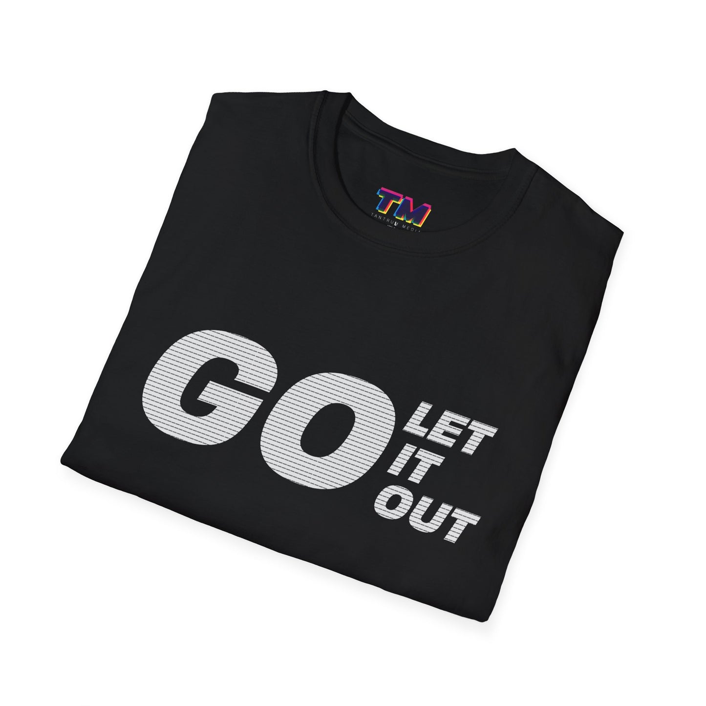 Black Oasis Go Let It Out T-shirt folded on surface