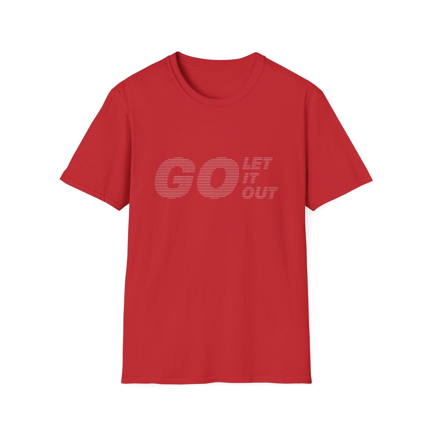 Red Oasis Go Let It Out stencil t-shirt front view.