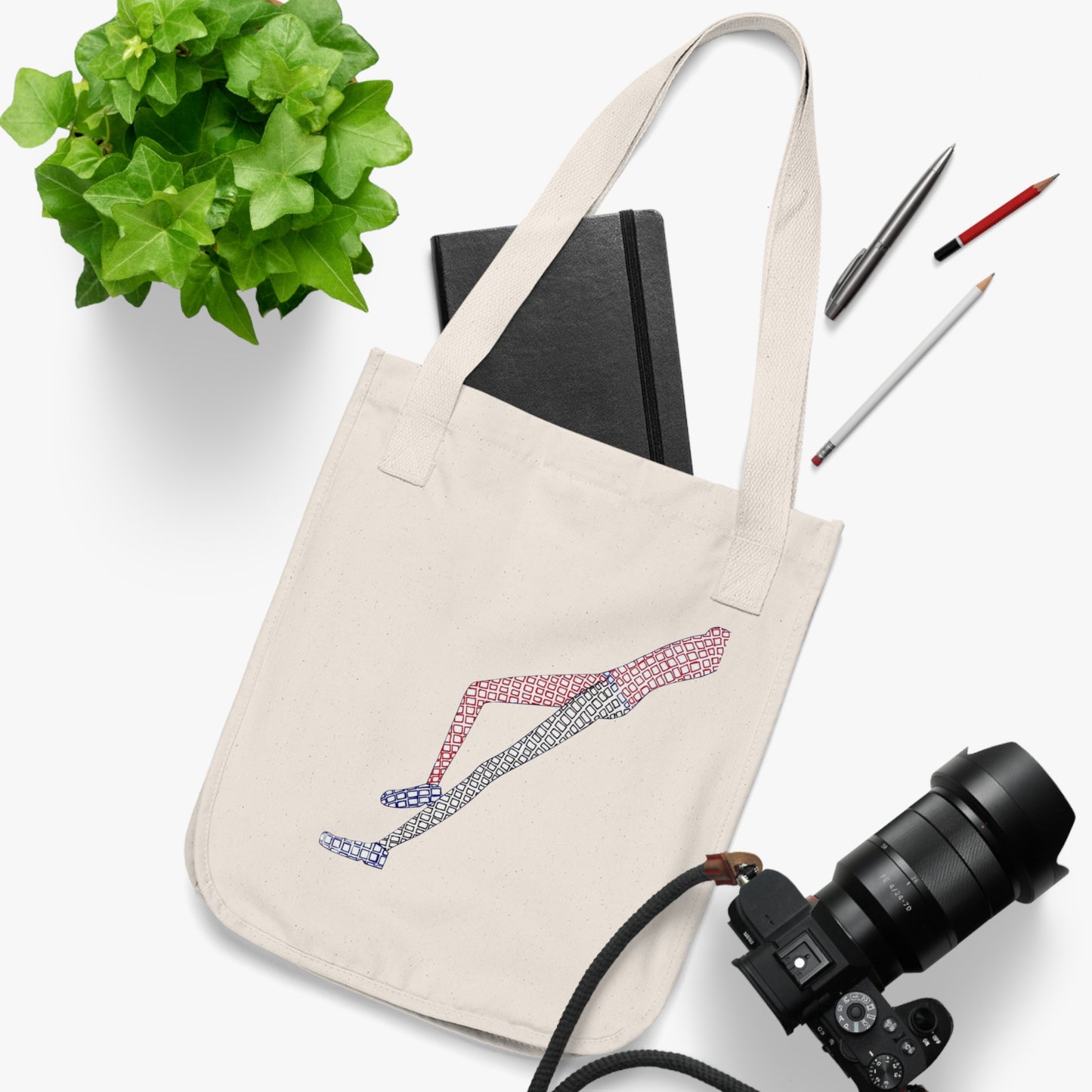 White Shapes in Shapes Organic Tote Bag styled with items inside