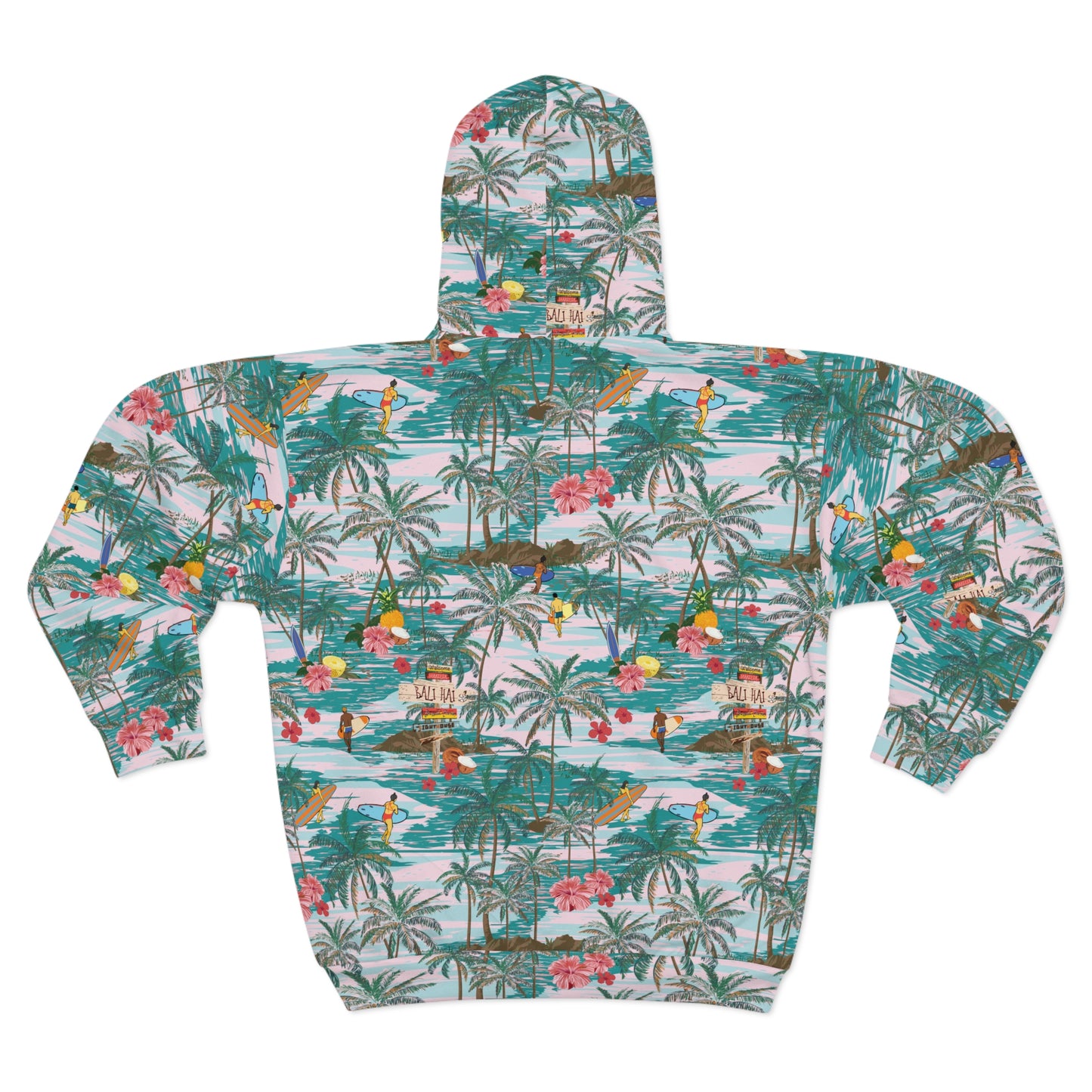 Hawaiian Zip Hoodie laid flat back view showing full pattern.