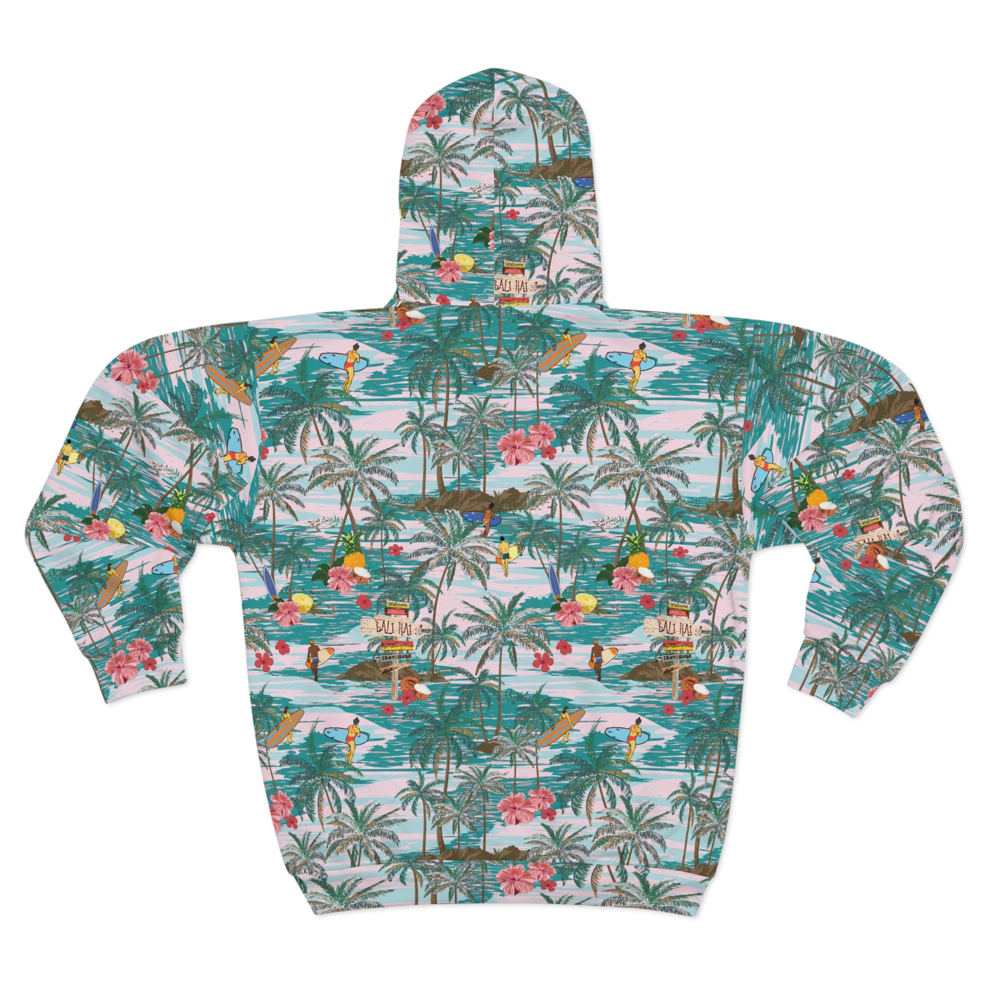 Hawaiian Zip Hoodie laid flat back view showing full pattern.