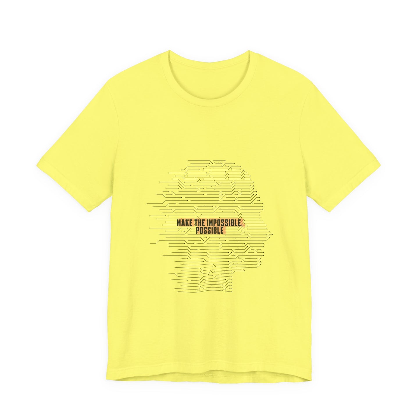 Yellow Make It Possible T-Shirt with “Make the impossible, possible” design.