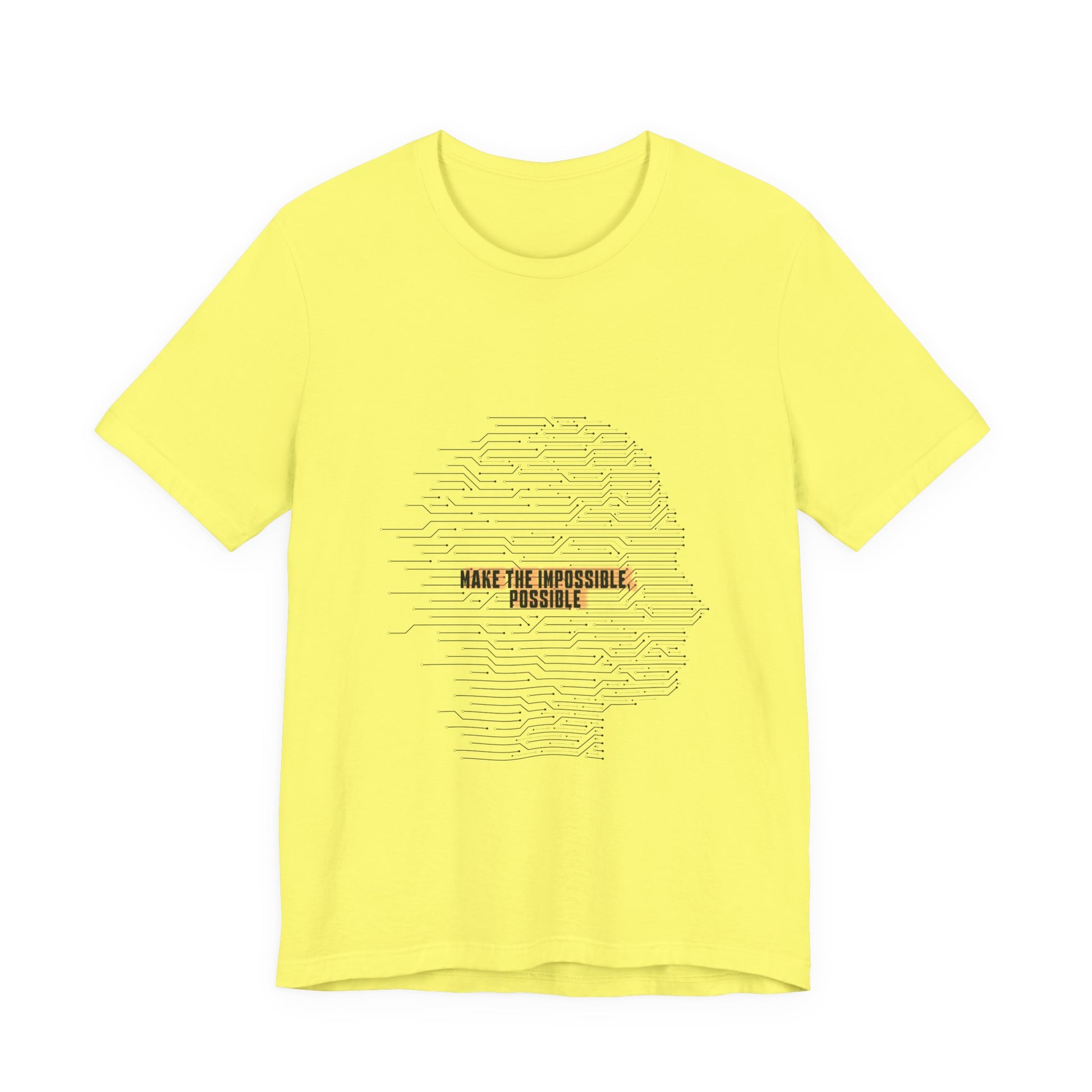 Yellow Make It Possible T-Shirt with “Make the impossible, possible” design.