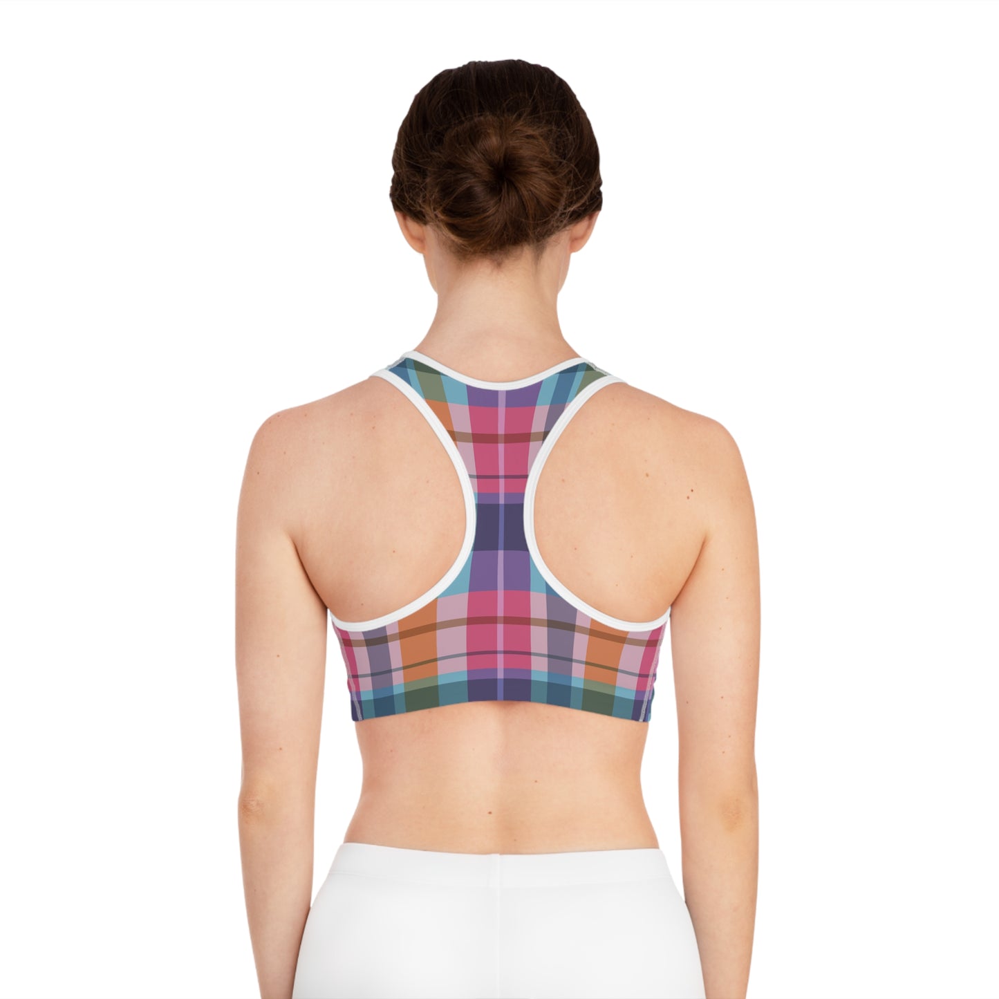 Sports Bra - Purple & Pink Plaid Pattern