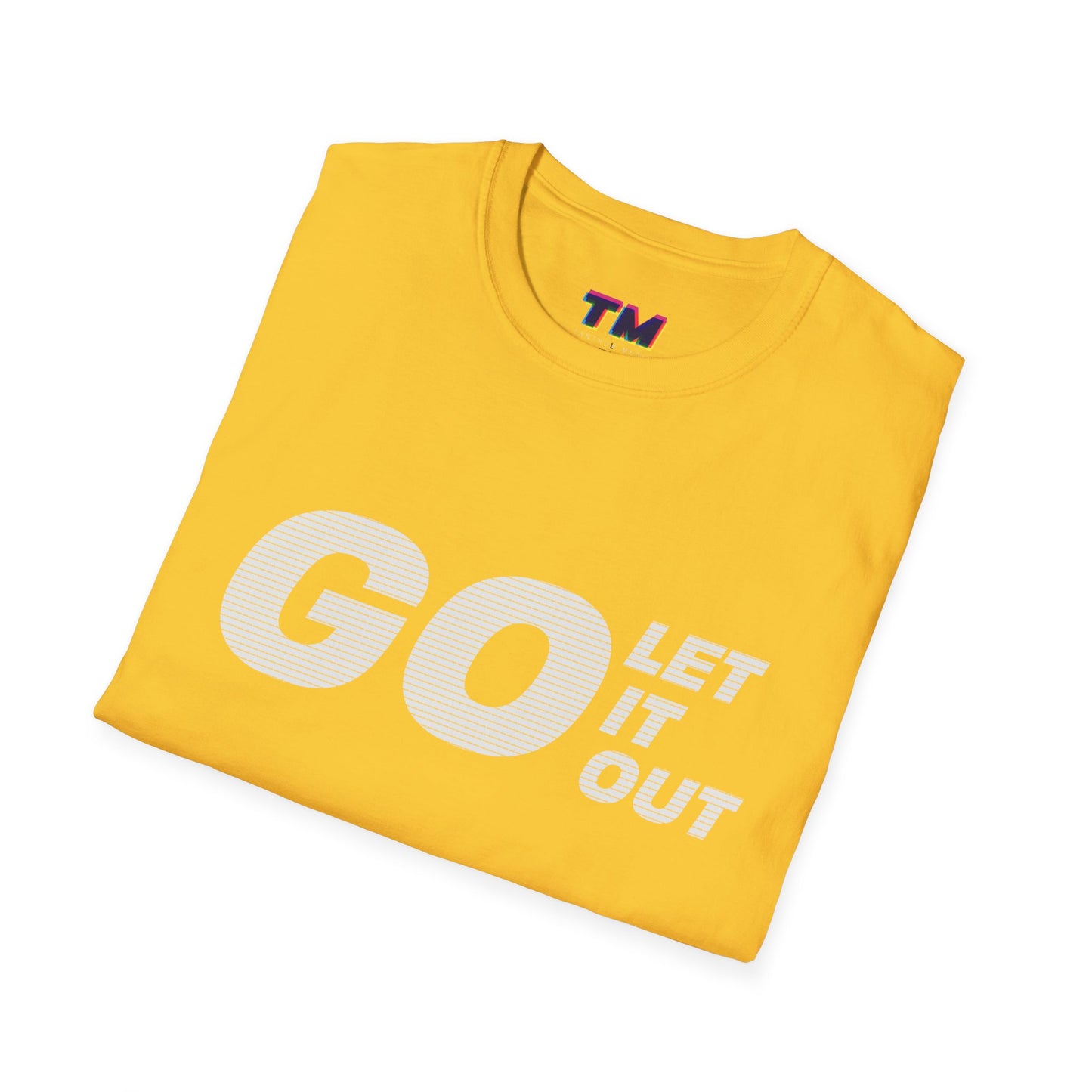 Yellow Oasis Go Let It Out T-shirt flat lay with TM logo visible