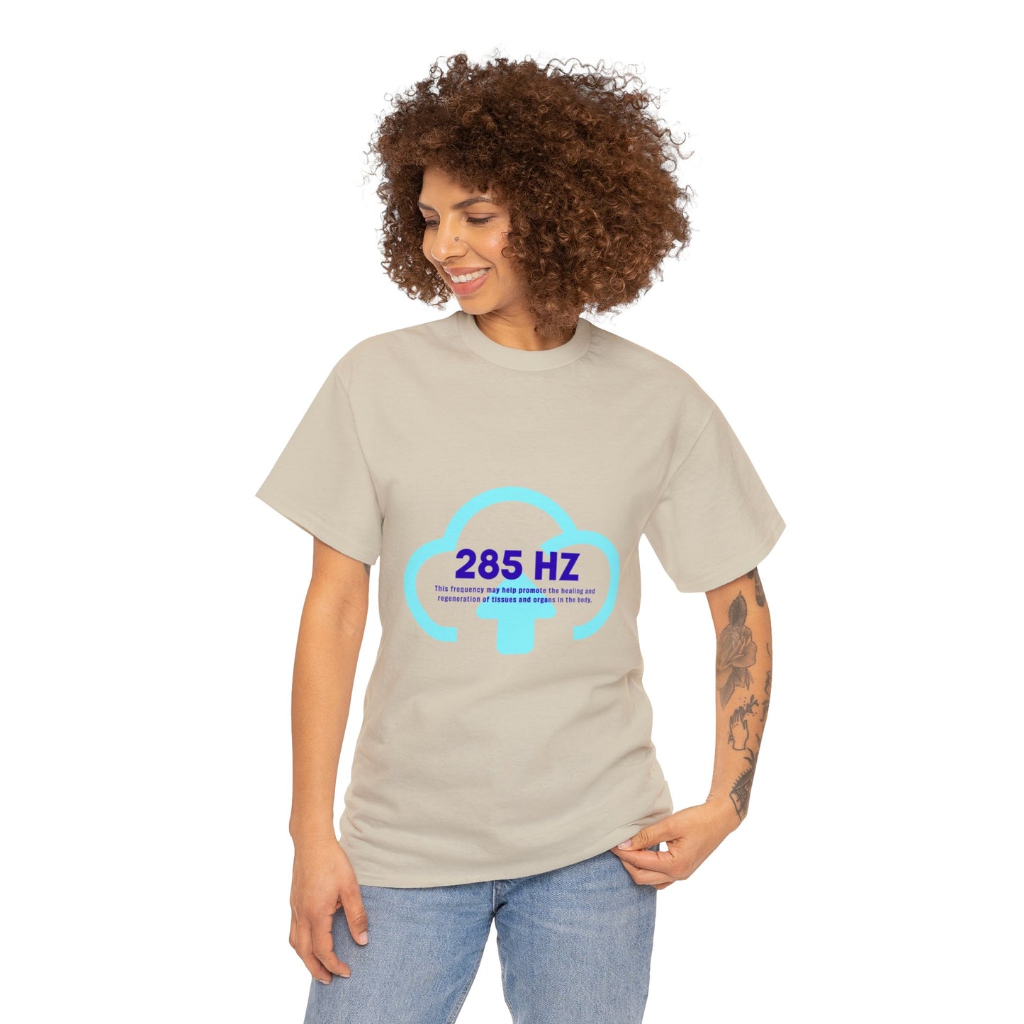 Model wearing Sand frequency graphic tee lifestyle shot
