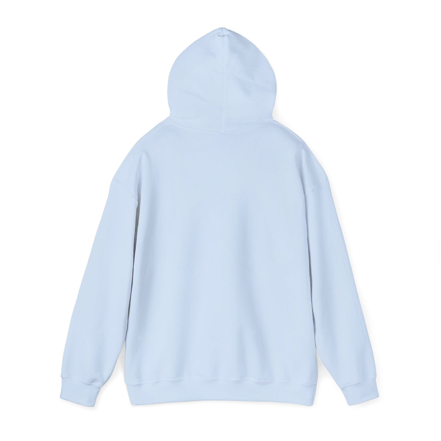 Back view of light blue Tree Hoodie on hanger