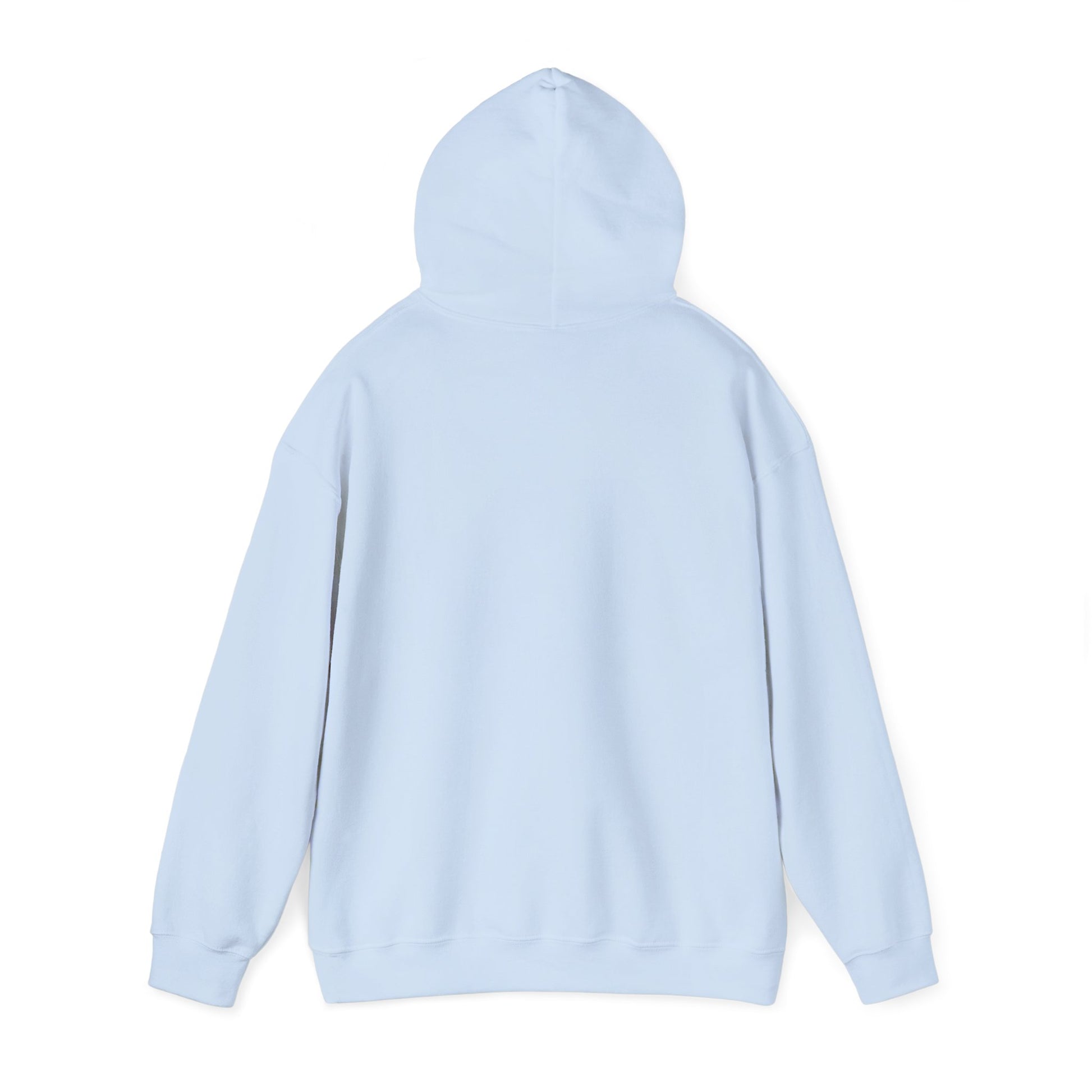 Back view of light blue Tree Hoodie on hanger