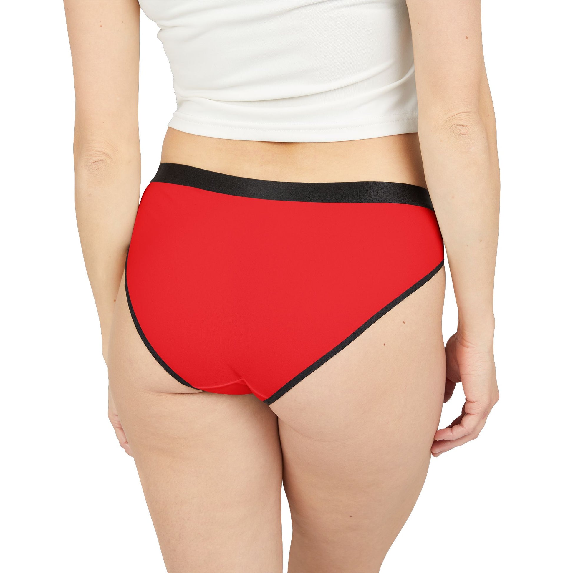 Red underwear with black trim on a white background