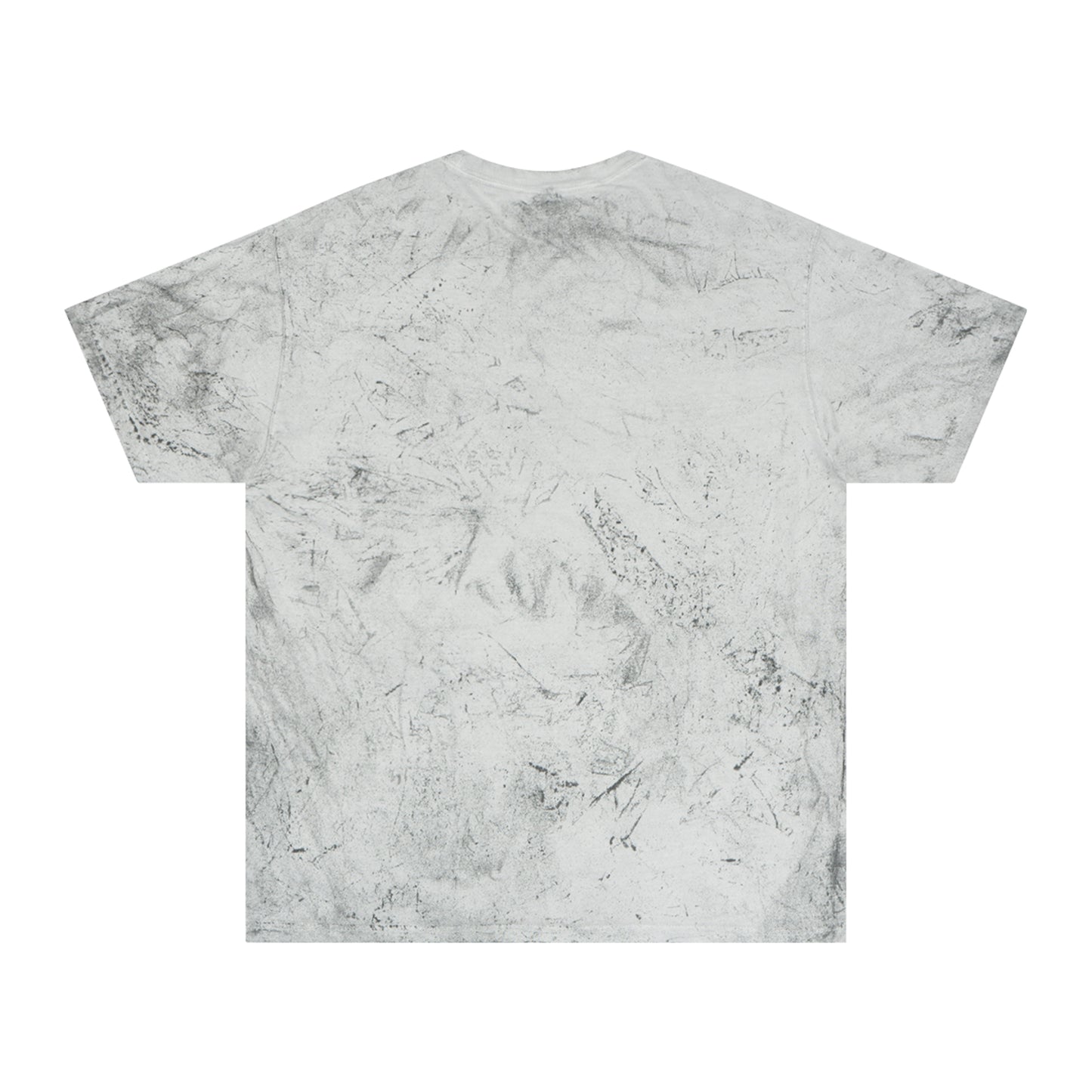Flat lay of gray tie-dye Introverted Color Blast T-Shirt back view