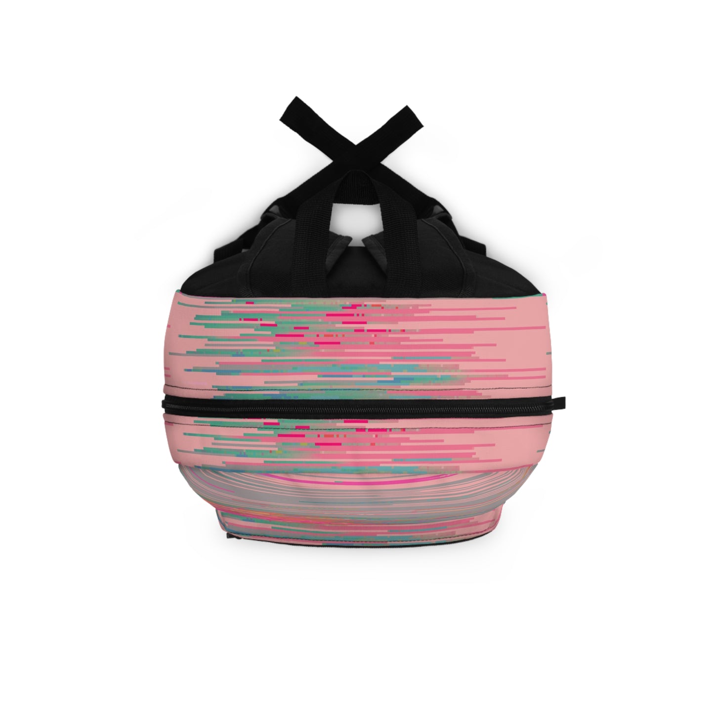 Top view of PixelPop backpack highlighting pixel art fabric pattern