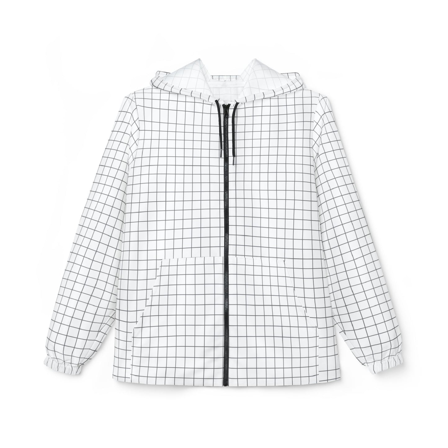 Front view of Grid Windbreaker Jacket in black-and-white geometric grid pattern.