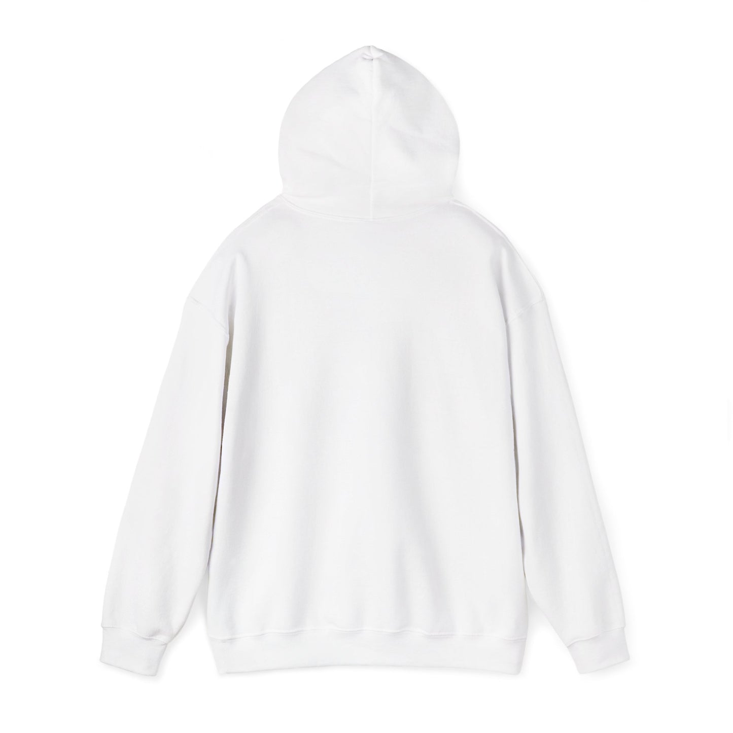 Back view of gray hoodie with plain back and hood.