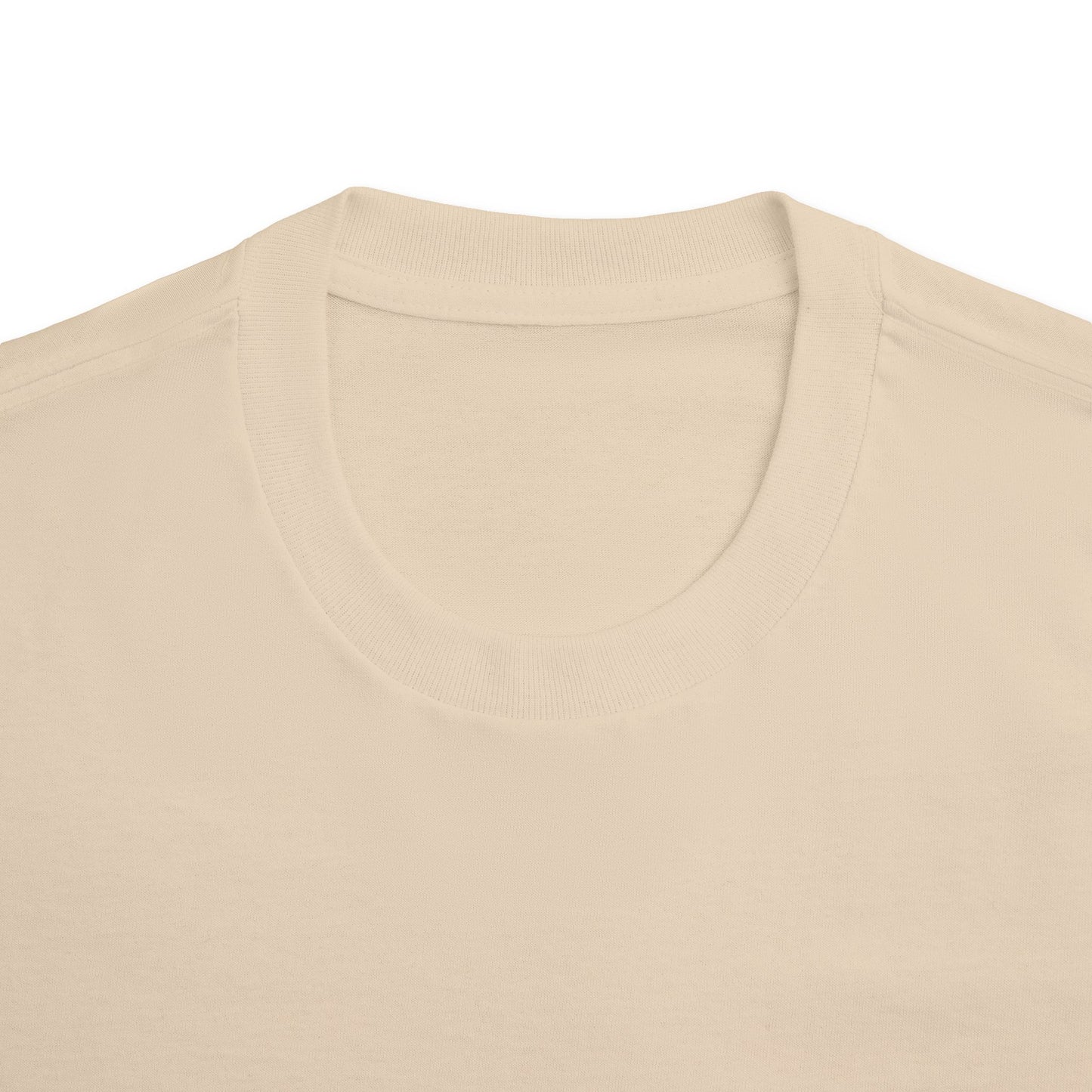 Close-up neckline of Running Out Unisex T-Shirt in sand color