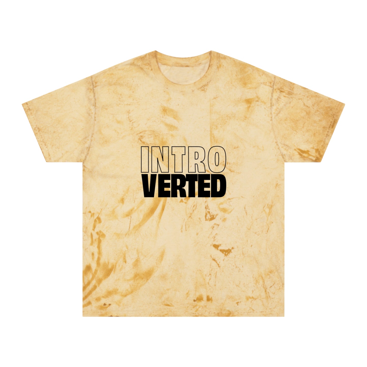 Flat lay of yellow tie-dye Introverted Color Blast T-Shirt