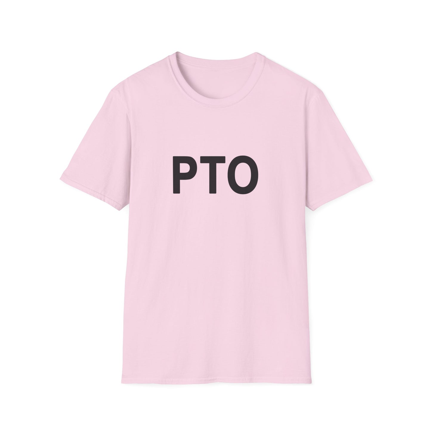 Pink t-shirt with 'PTO' text on a white background