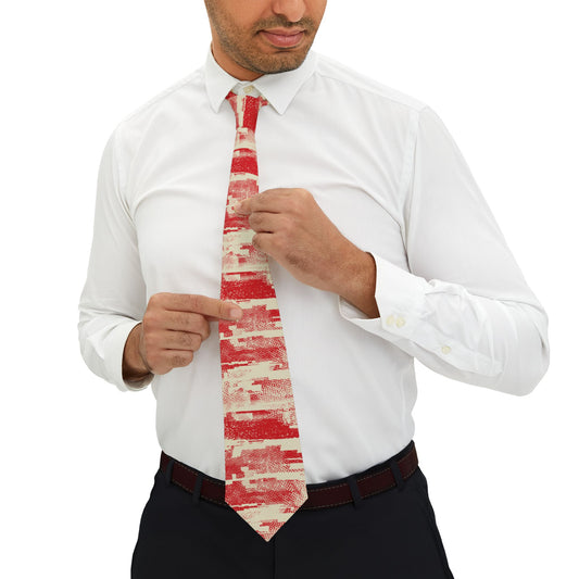 Crimson Rush Necktie featuring a bold red and beige abstract pattern, perfect for formal wear, business meetings, and stylish occasions.
