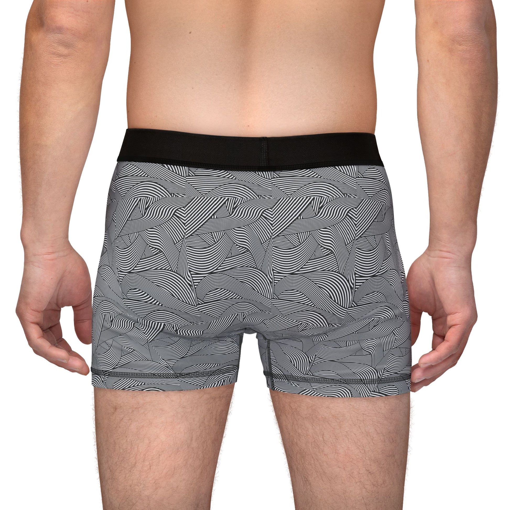 Male model wearing Waves Men’s Boxers back view highlighting modern wave pattern and snug fit