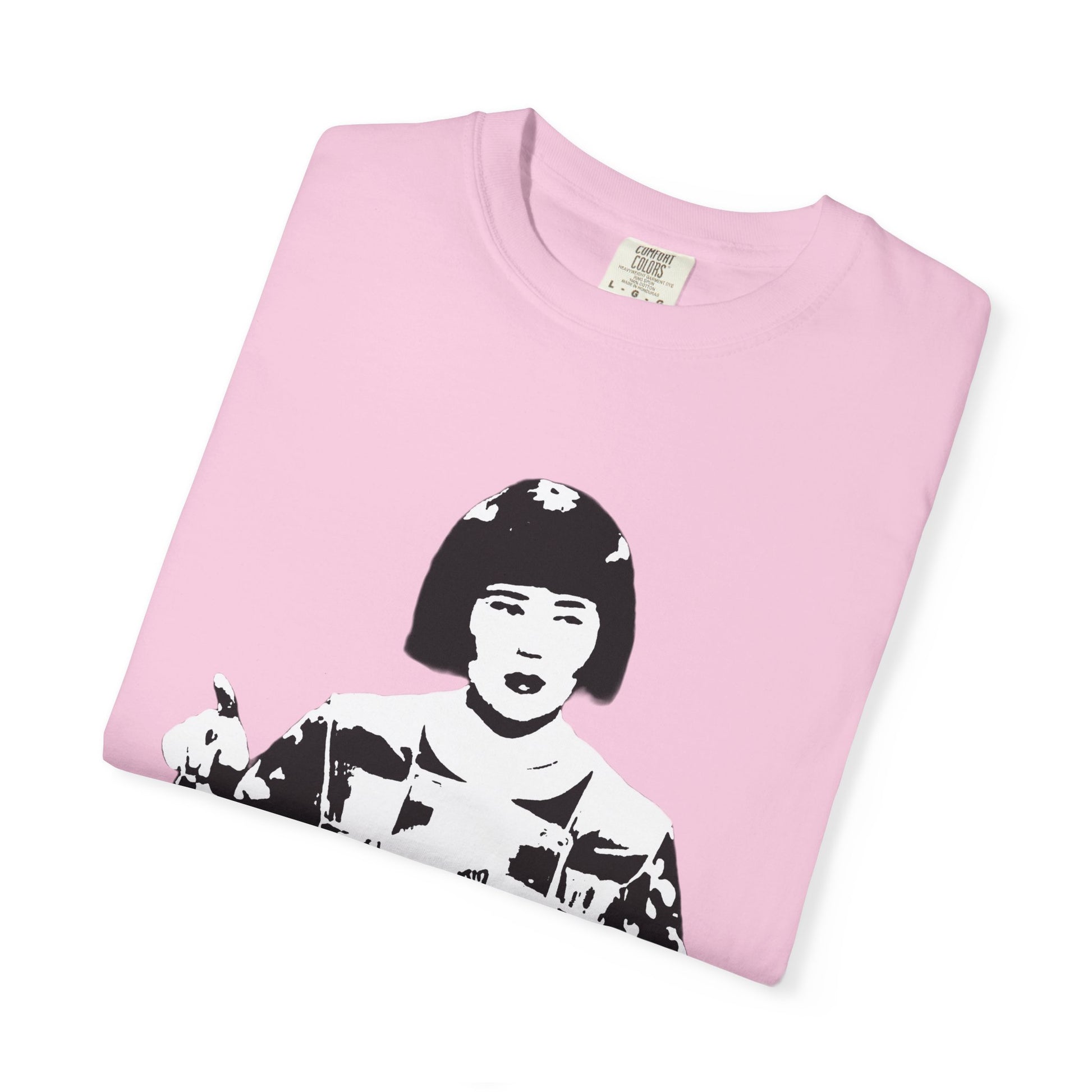 Light pink Ms. Swan T-shirt folded flat with stencil-style graphic of the character.