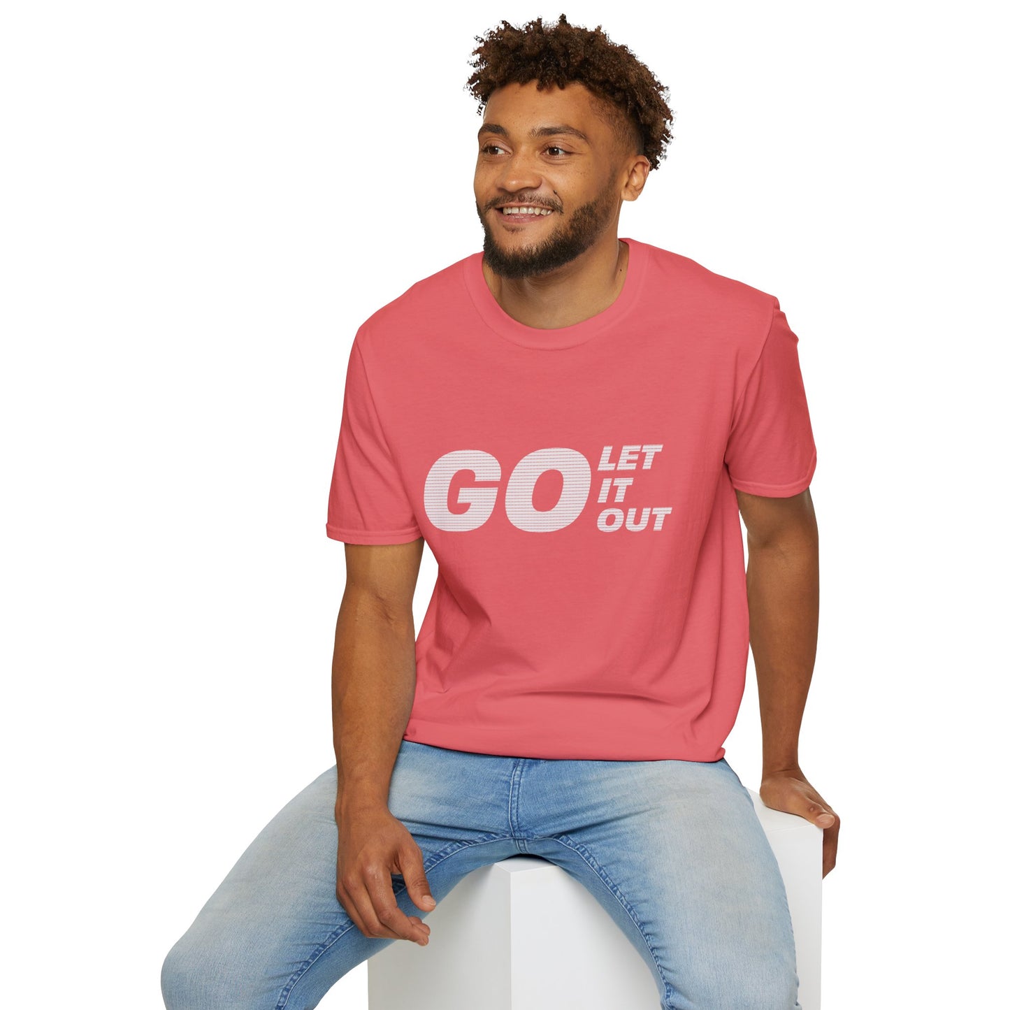 Red Oasis Go Let It Out T-shirt on folded display