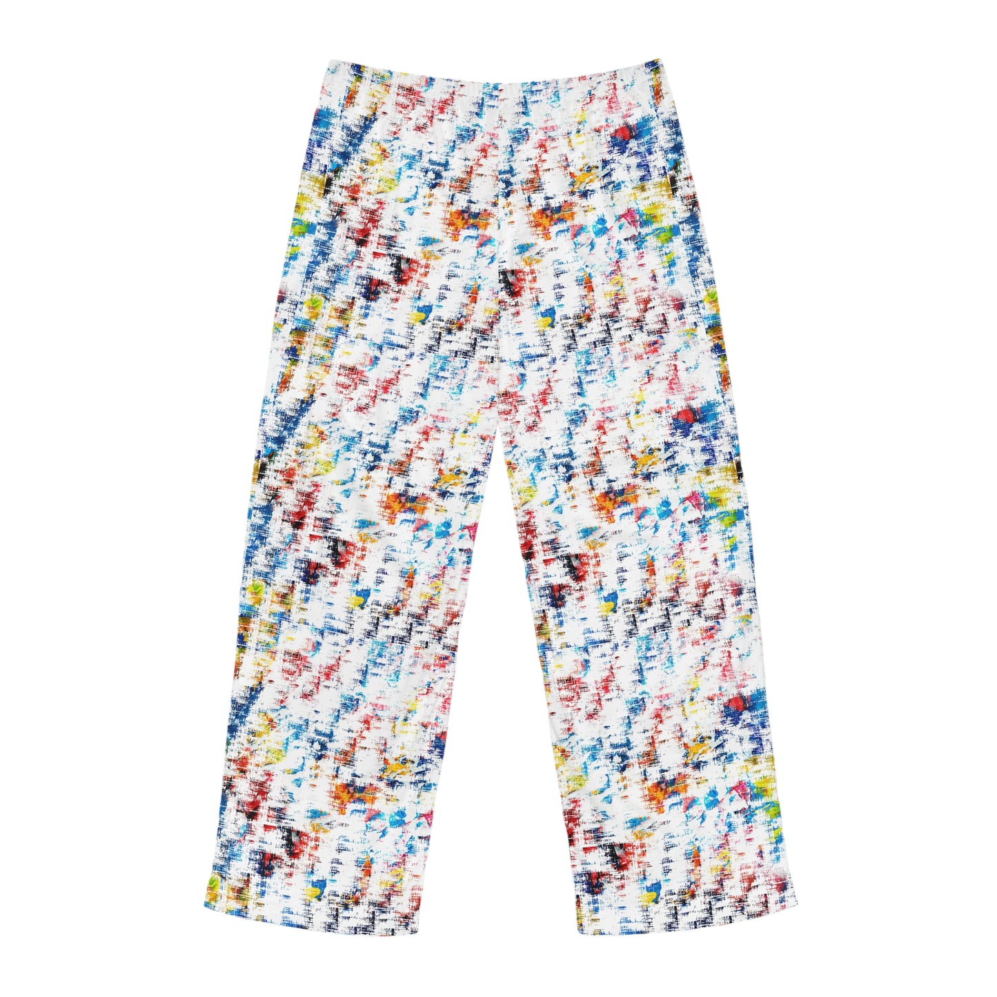 Colorful patterned pants on a white background