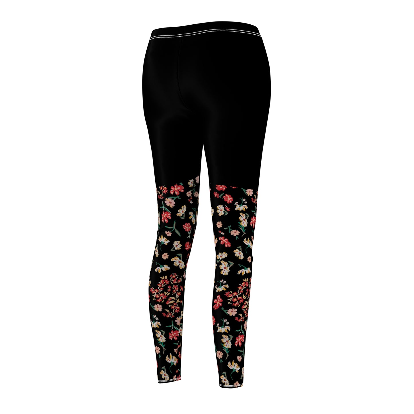 Rear angled view of Twilight Bouquet Yoga Leggings highlighting floral pattern