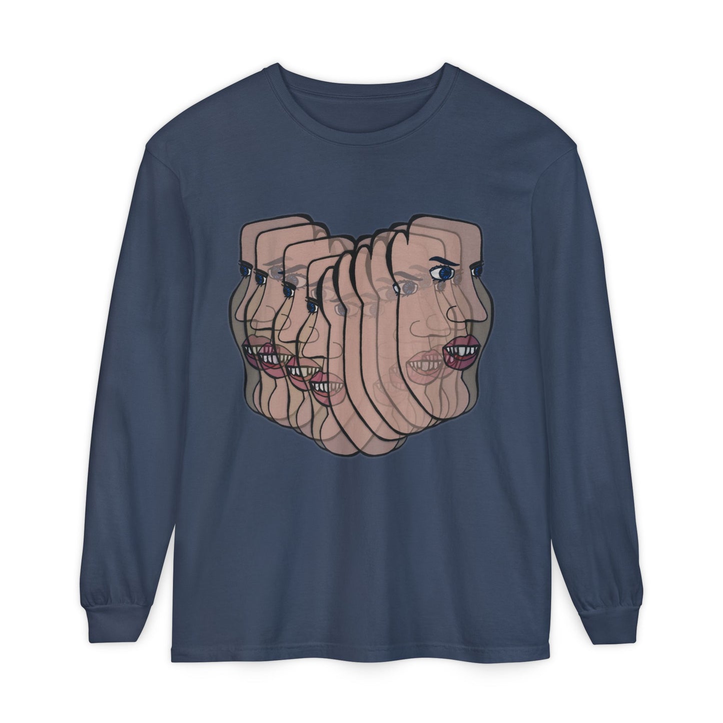 Charlie Long Sleeve T-Shirt flat lay in navy blue with bear graphic