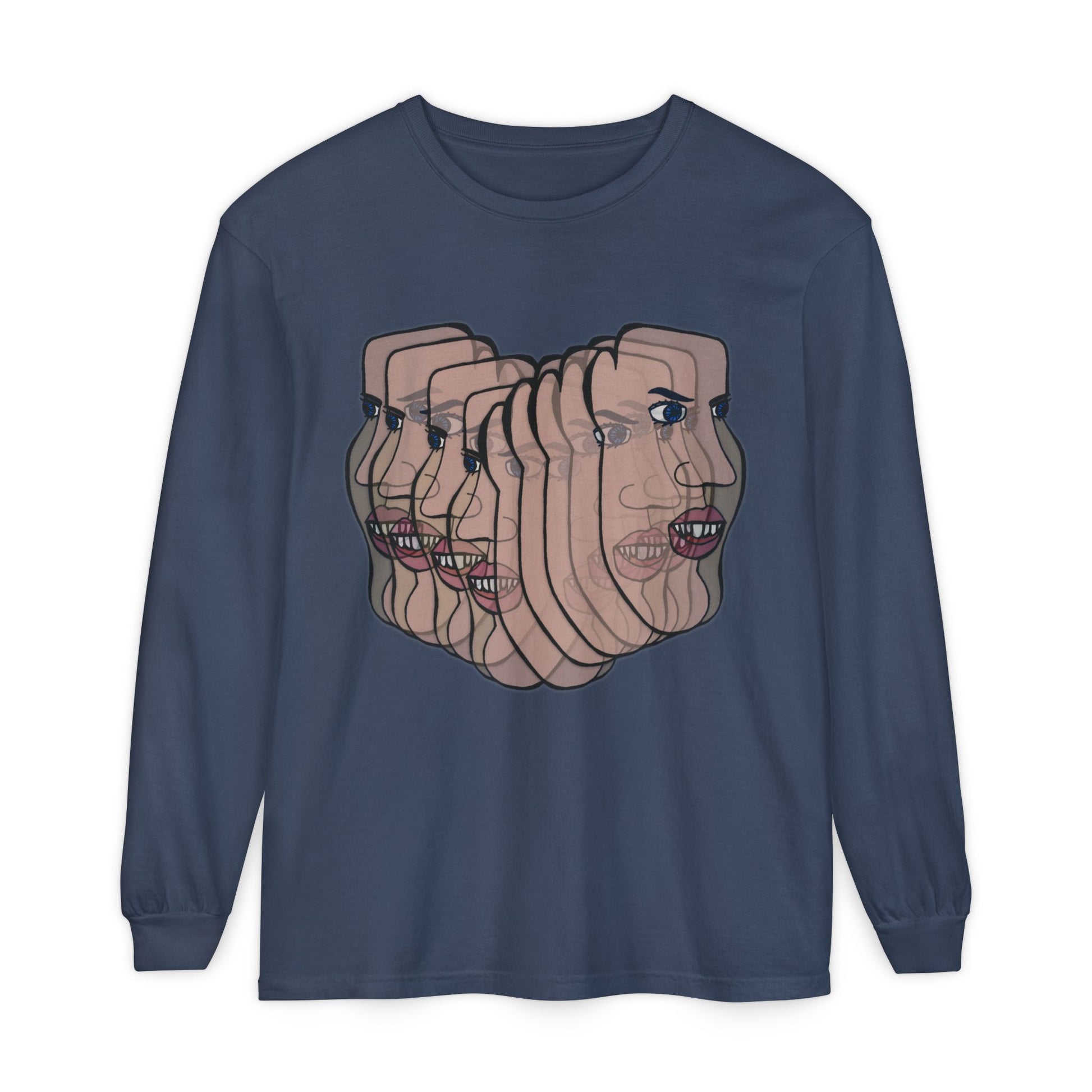 Charlie Long Sleeve T-Shirt flat lay in navy blue with bear graphic