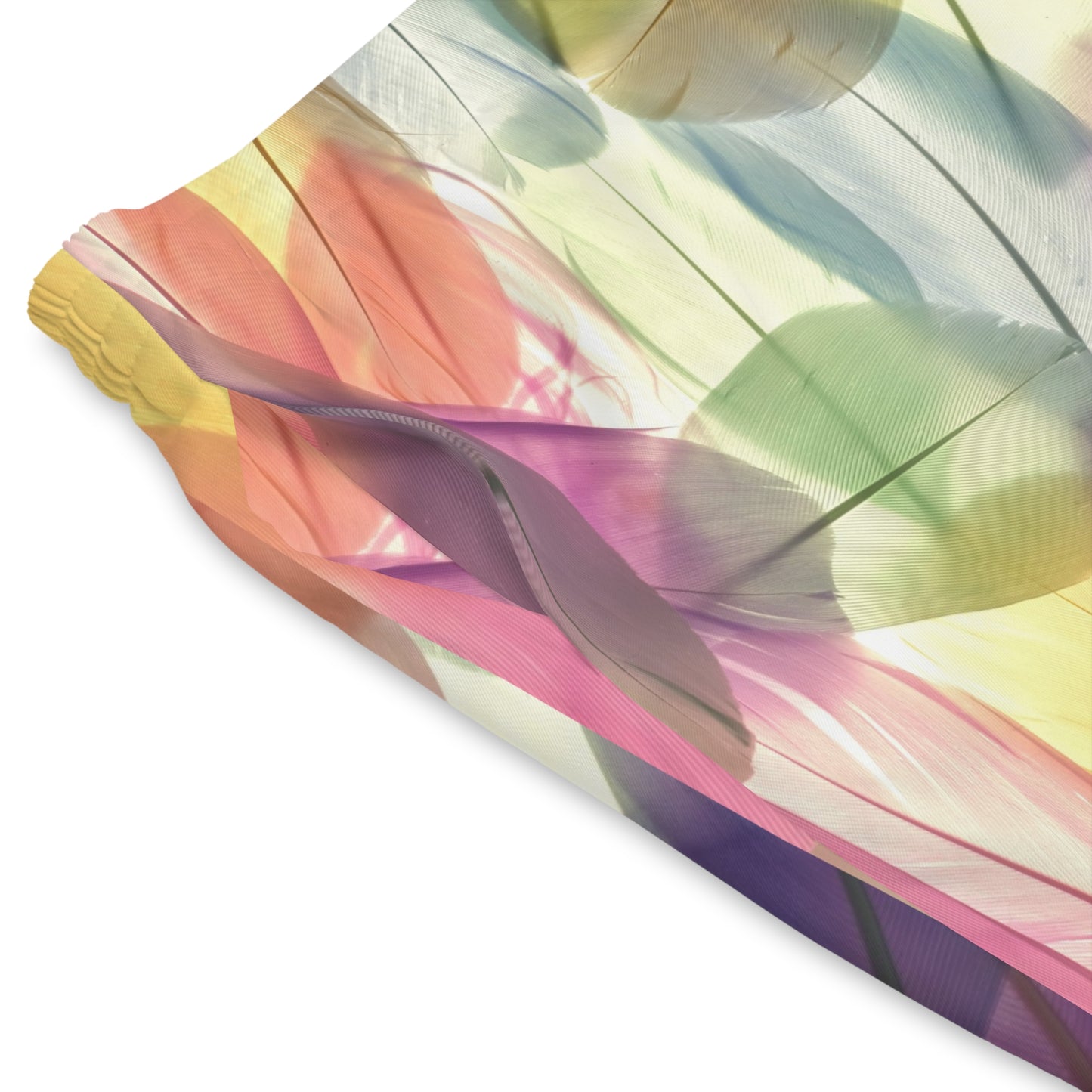 close up view of pastel abstract leaf print swim trunks