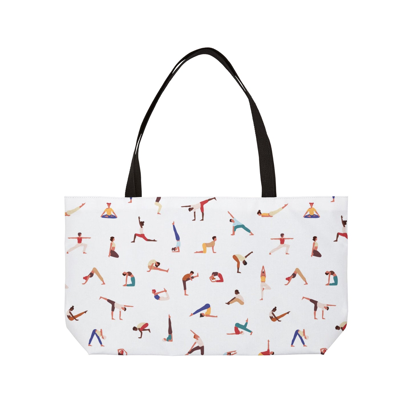 Tote bag with yoga pose pattern on a white background