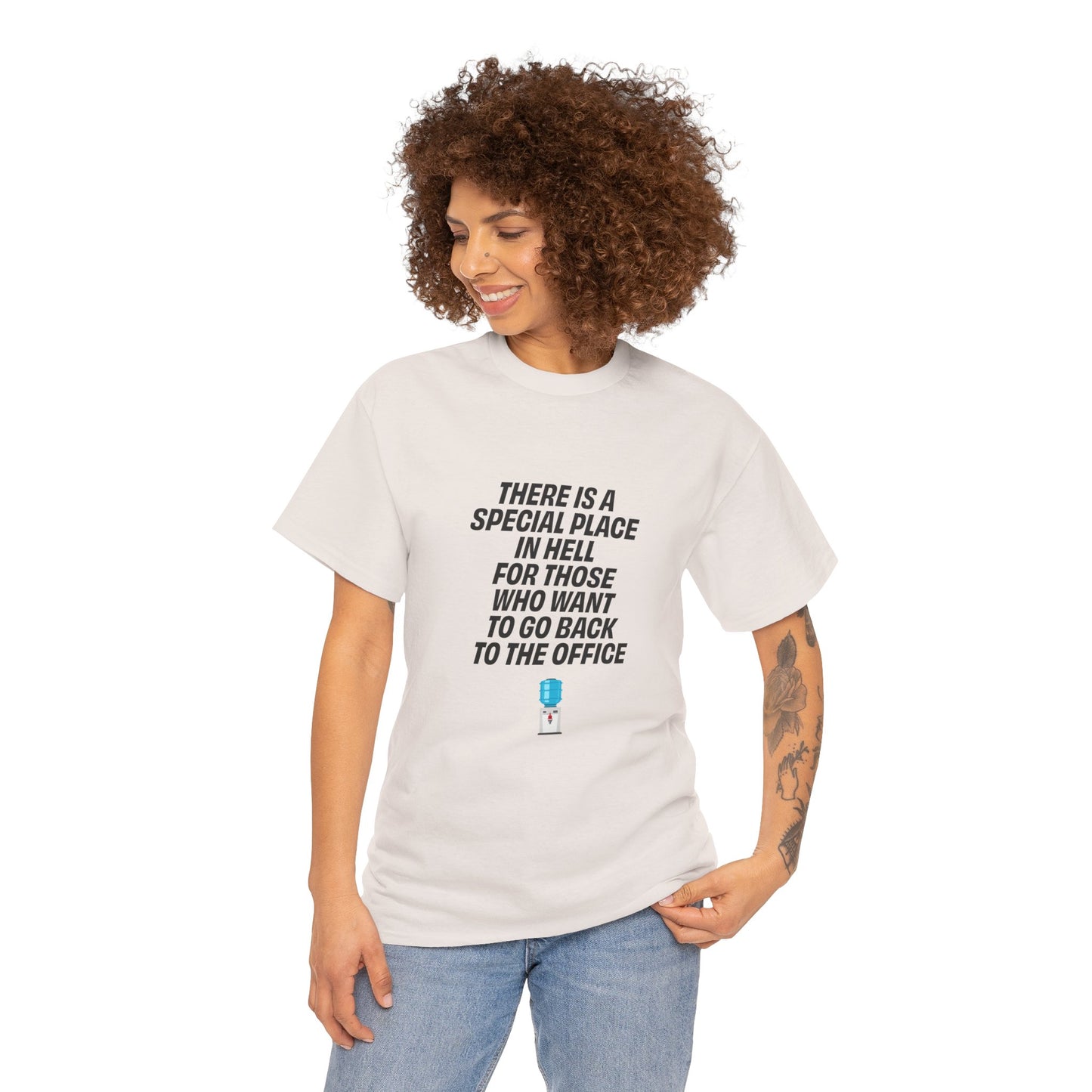 woman wearing beige there is a special place t shirt relaxed fit outfit