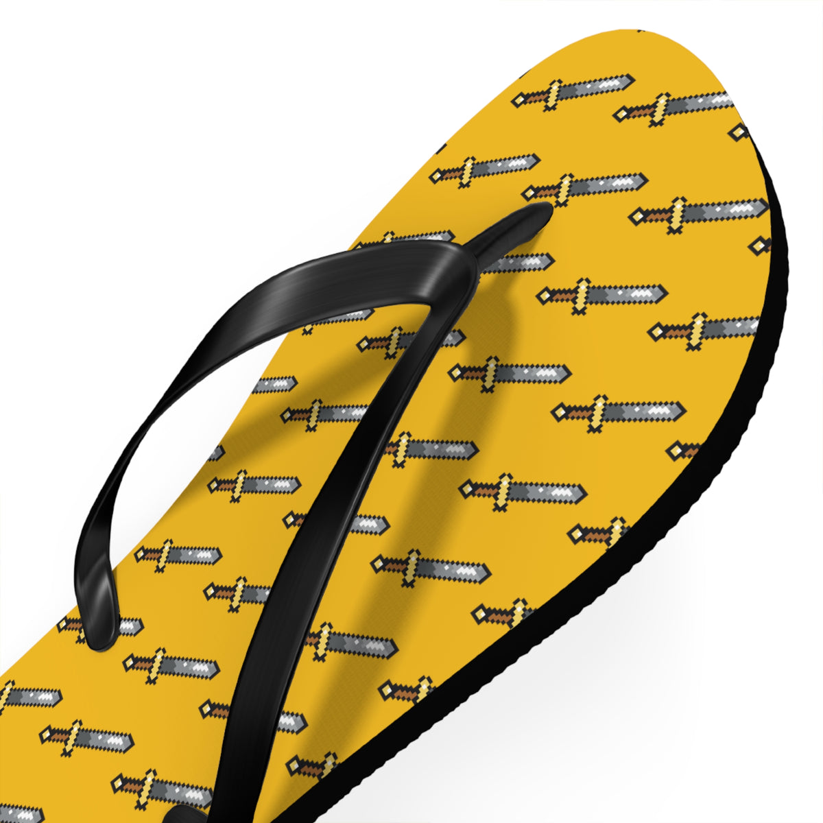 Side angle of 8-bit Sword Flip Flops with black PVC strap