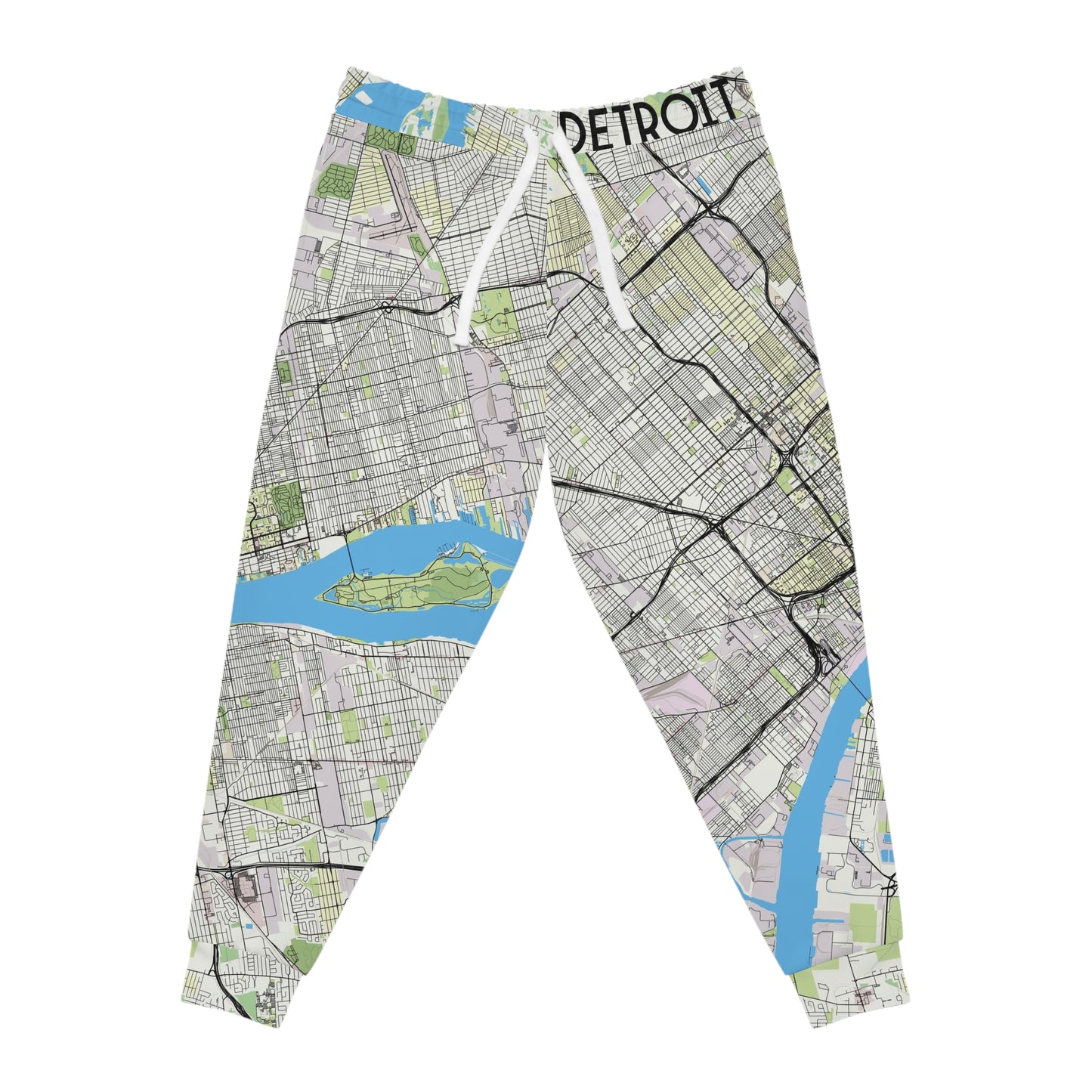 Flat lay of Detroit Joggers front view with Detroit map design