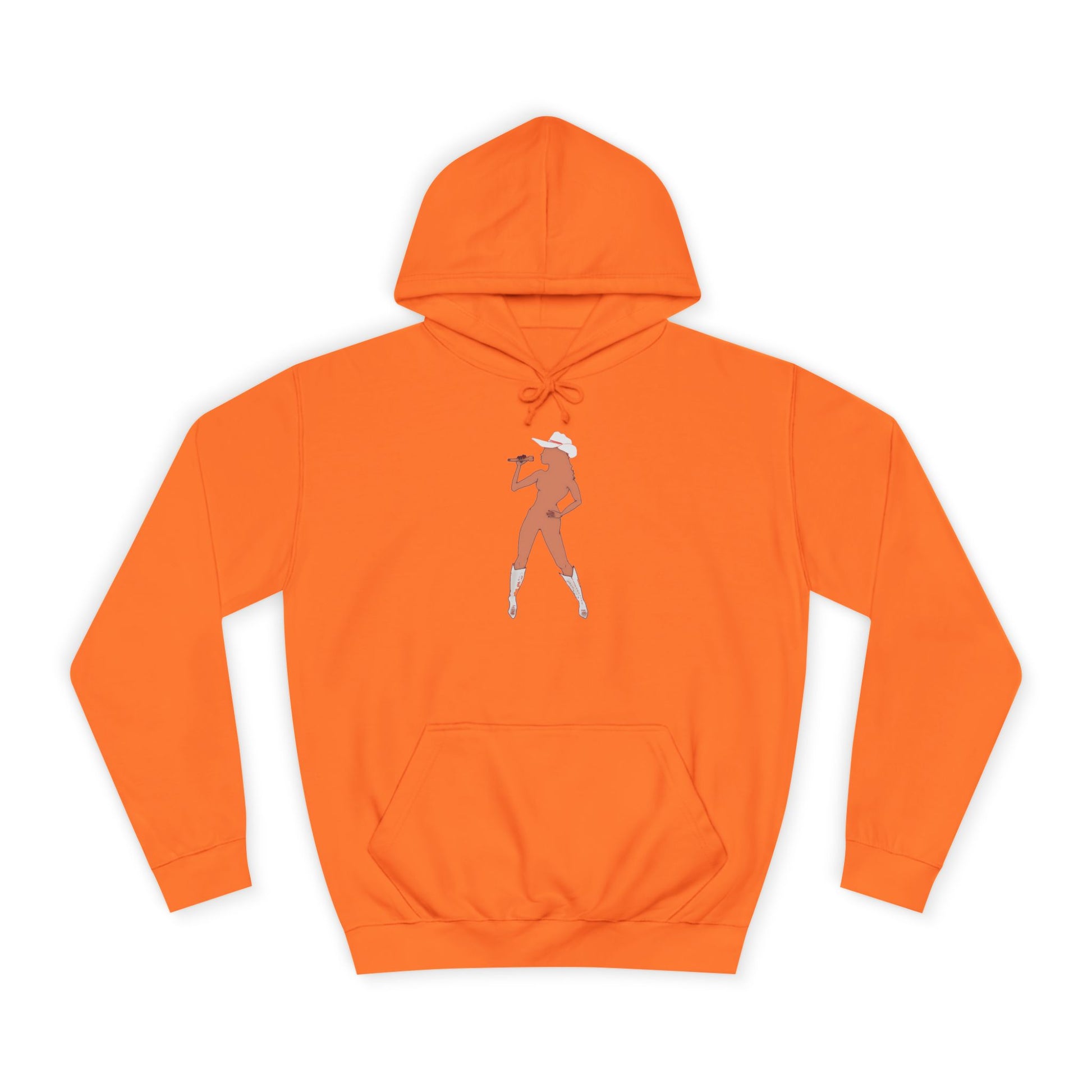 Orange Bey Country Hoodie flat back view hood up.