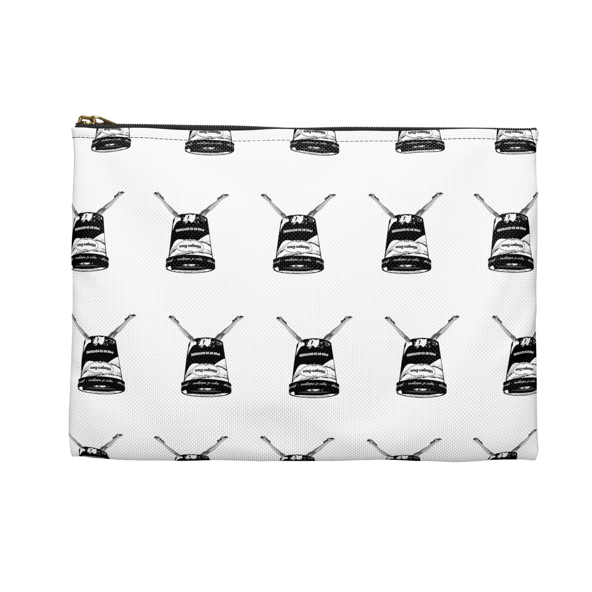 Pouch with black and white pattern on a white background