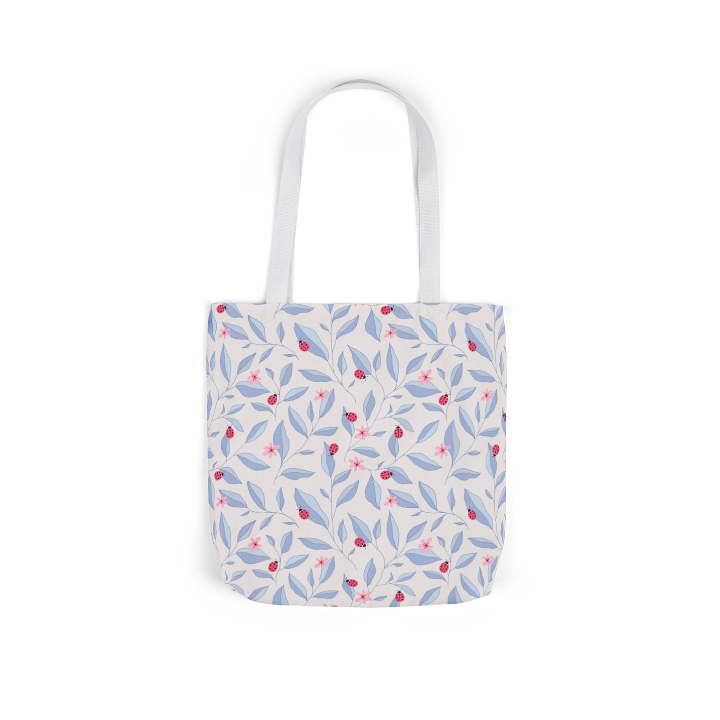 Lady Bug Garden Tote Bag standing upright against a plain background.