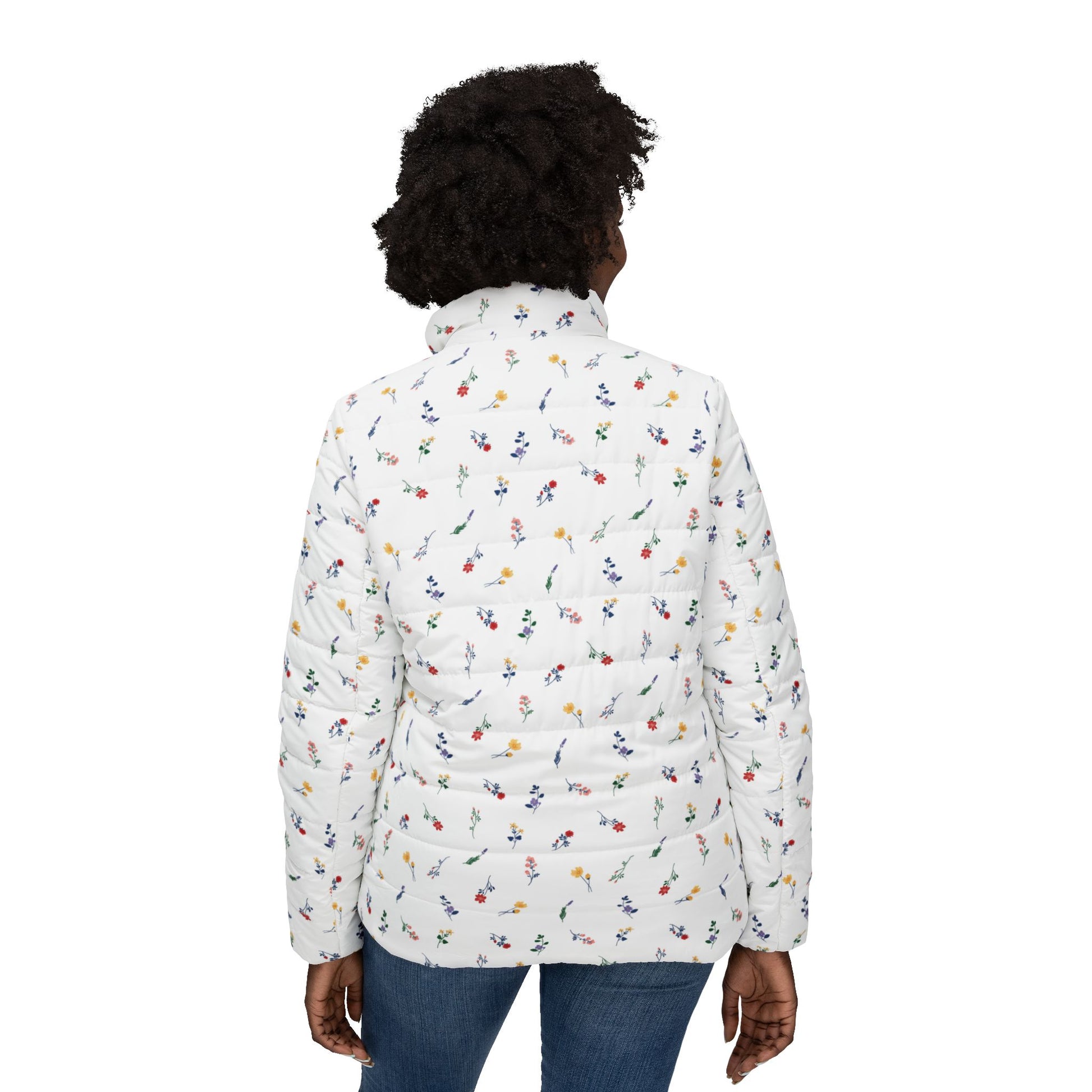 Back view of Women’s Wild Flowers Puffer Jacket featuring floral design