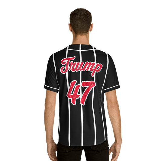 Donald Trump 47 Baseball Jersey – Men's Black & White Pinstripes – Trump Supporter Sports Apparel