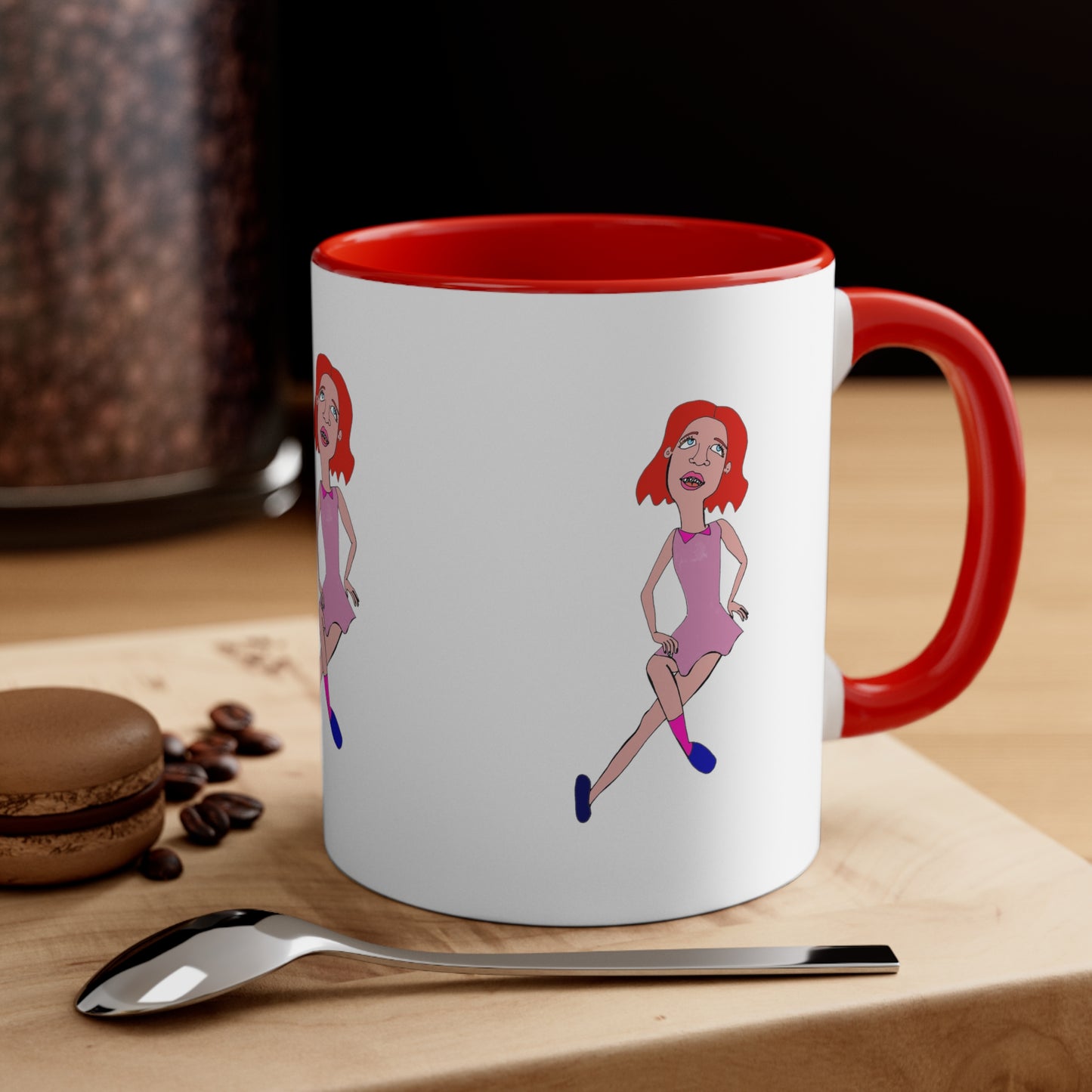 After Party Coffee Mug red handle ceramic mug on table with coffee