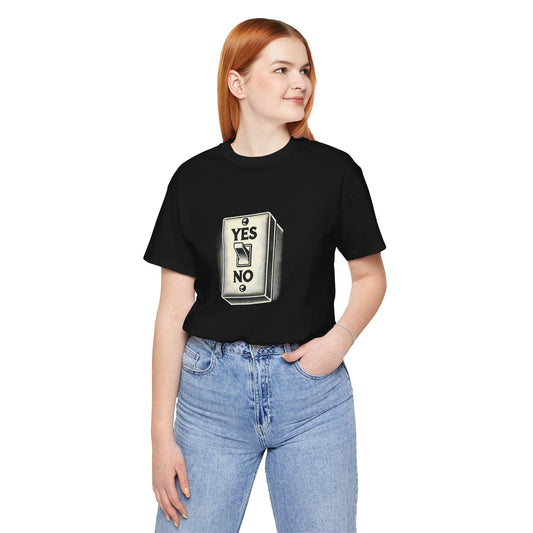 YES/NO Switch T-Shirt featuring a vintage-inspired decision toggle design, perfect for thinkers and humor lovers.