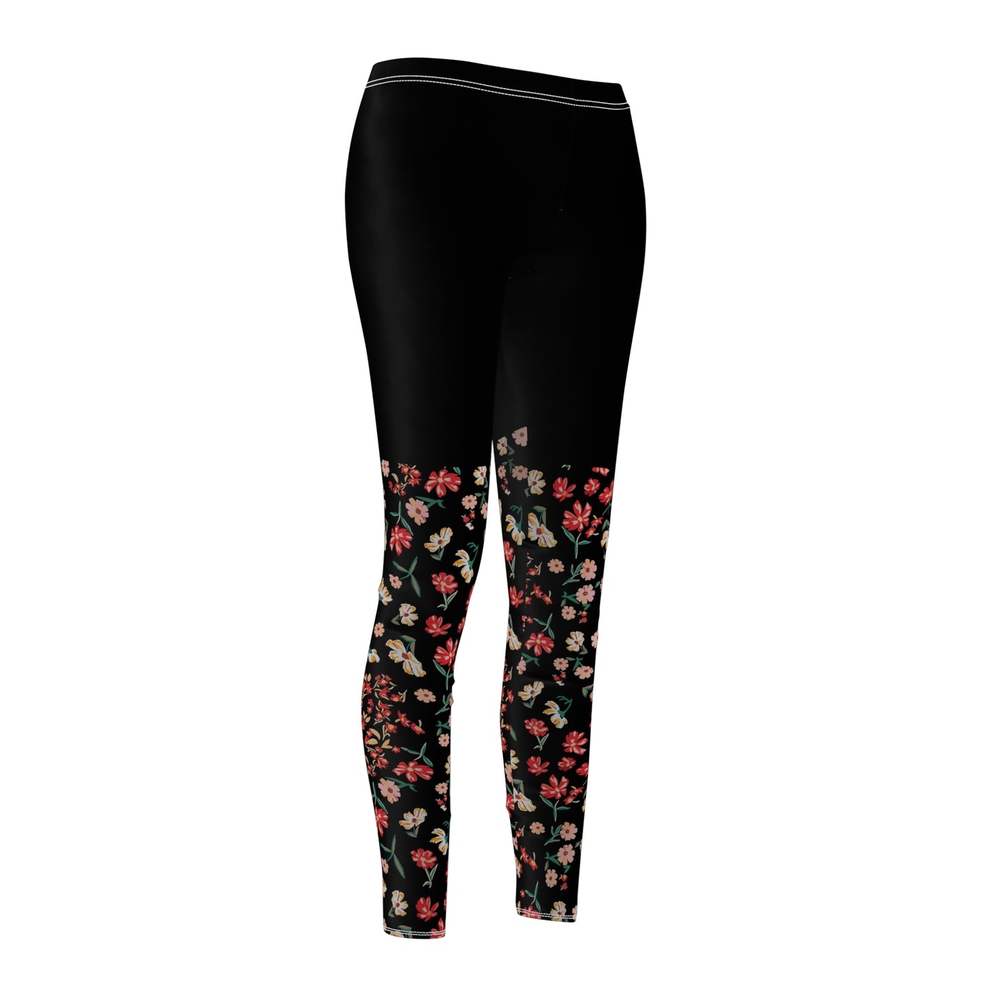 Angled side view of Twilight Bouquet Yoga Leggings with detailed floral print