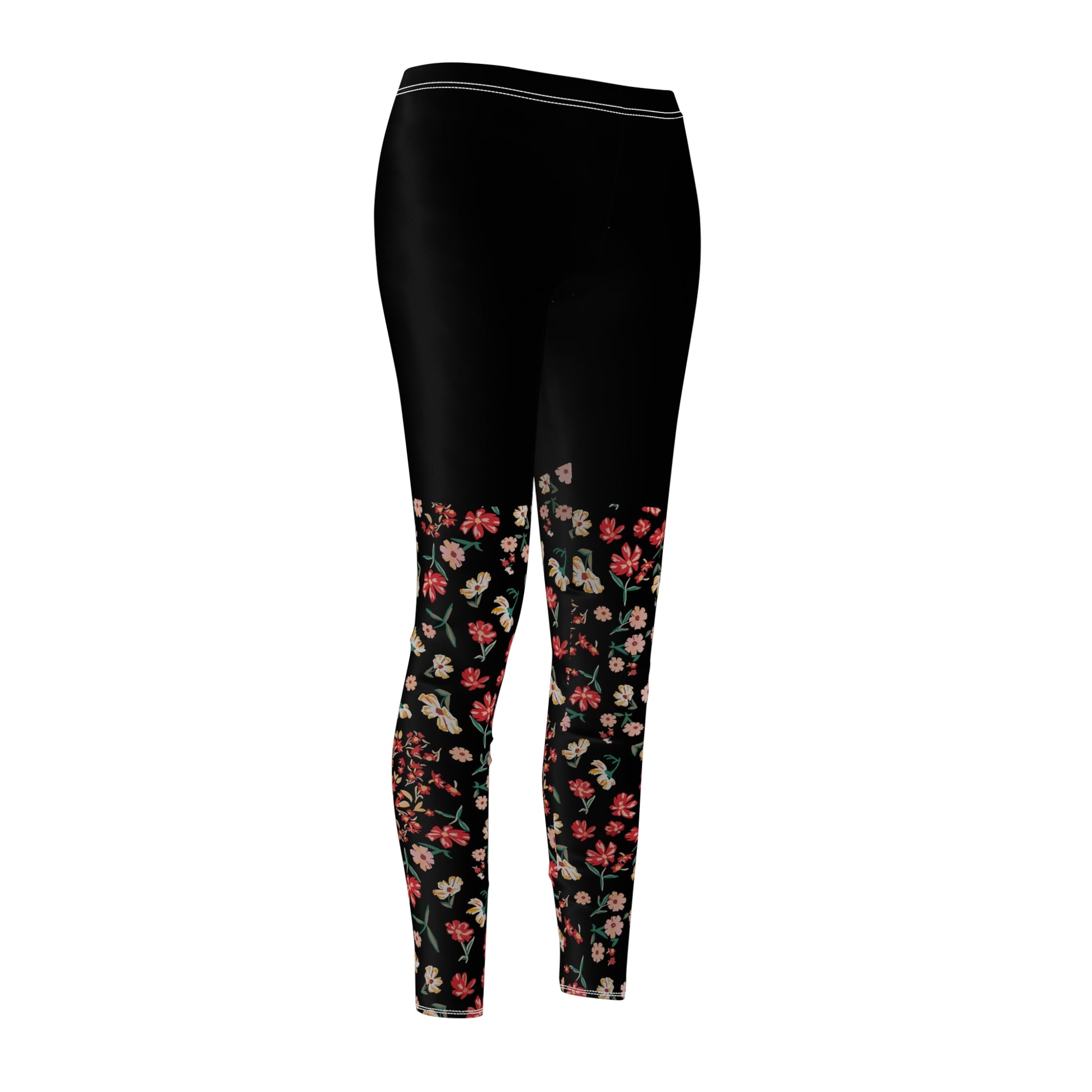 Angled side view of Twilight Bouquet Yoga Leggings with detailed floral print