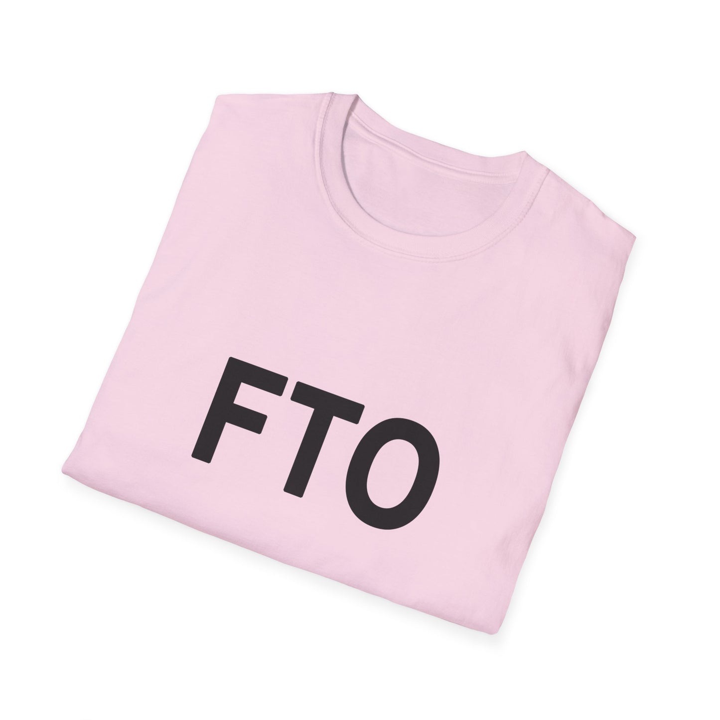 Folded pink sweatshirt with 'FTO' text on a white background