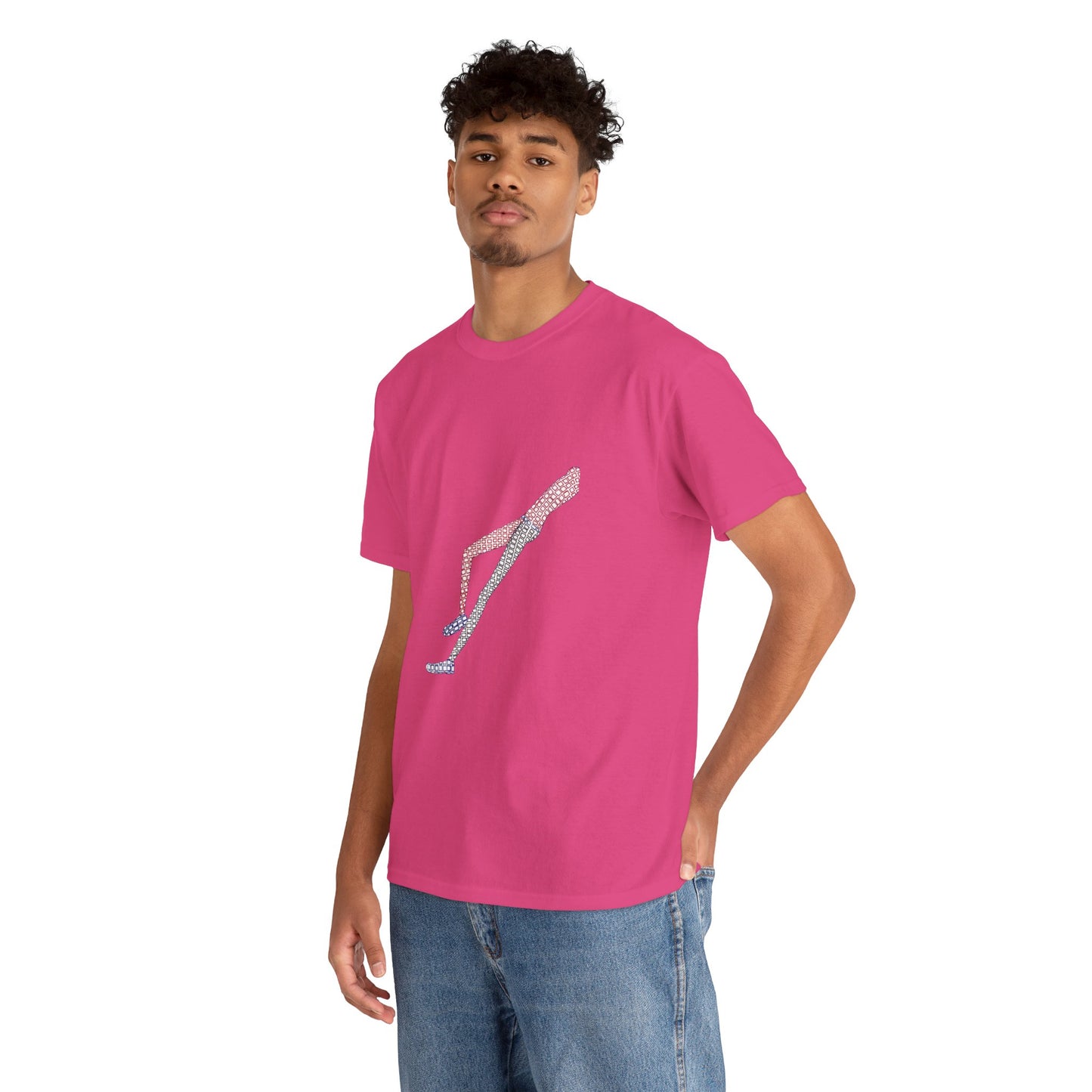 Man wearing pink Shapes in Shapes T-Shirt smiling