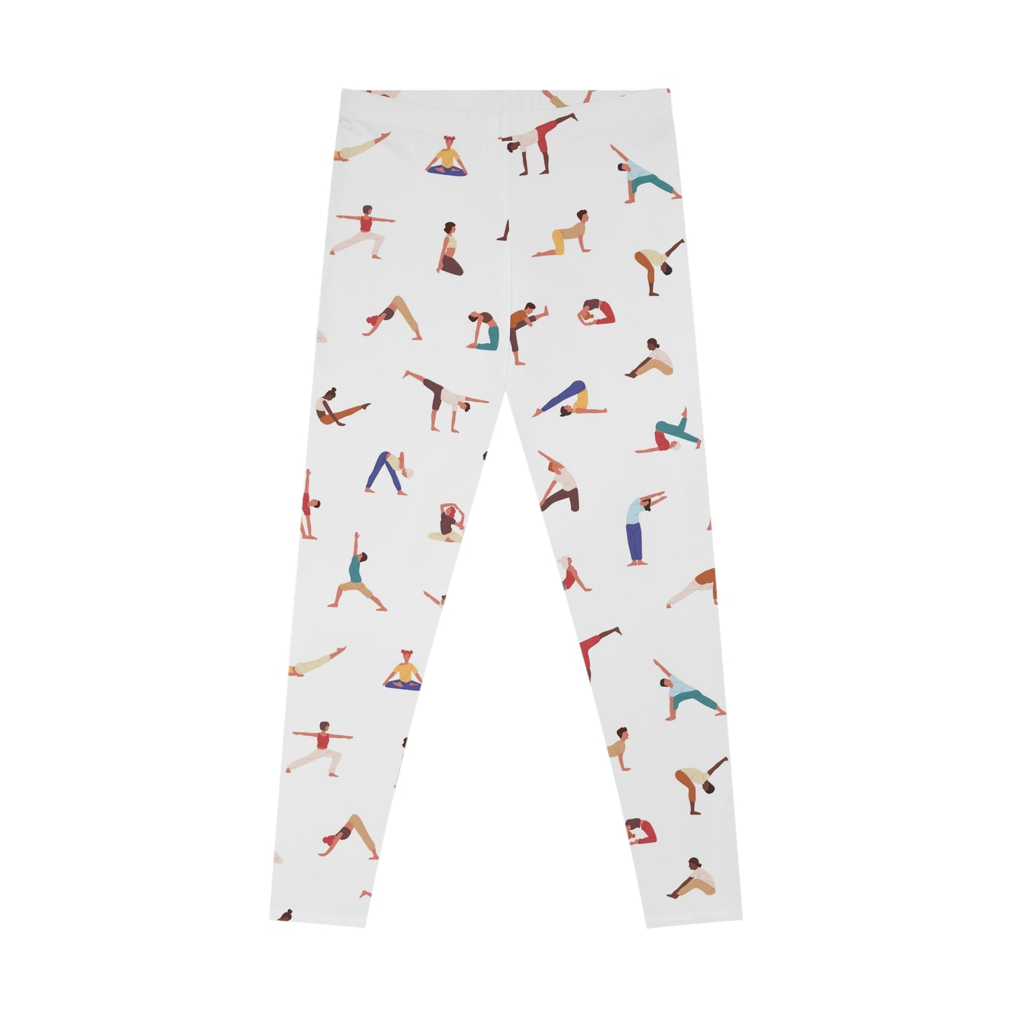 Flat lay of Yogini Leggings with yogini pose pattern on a white background.