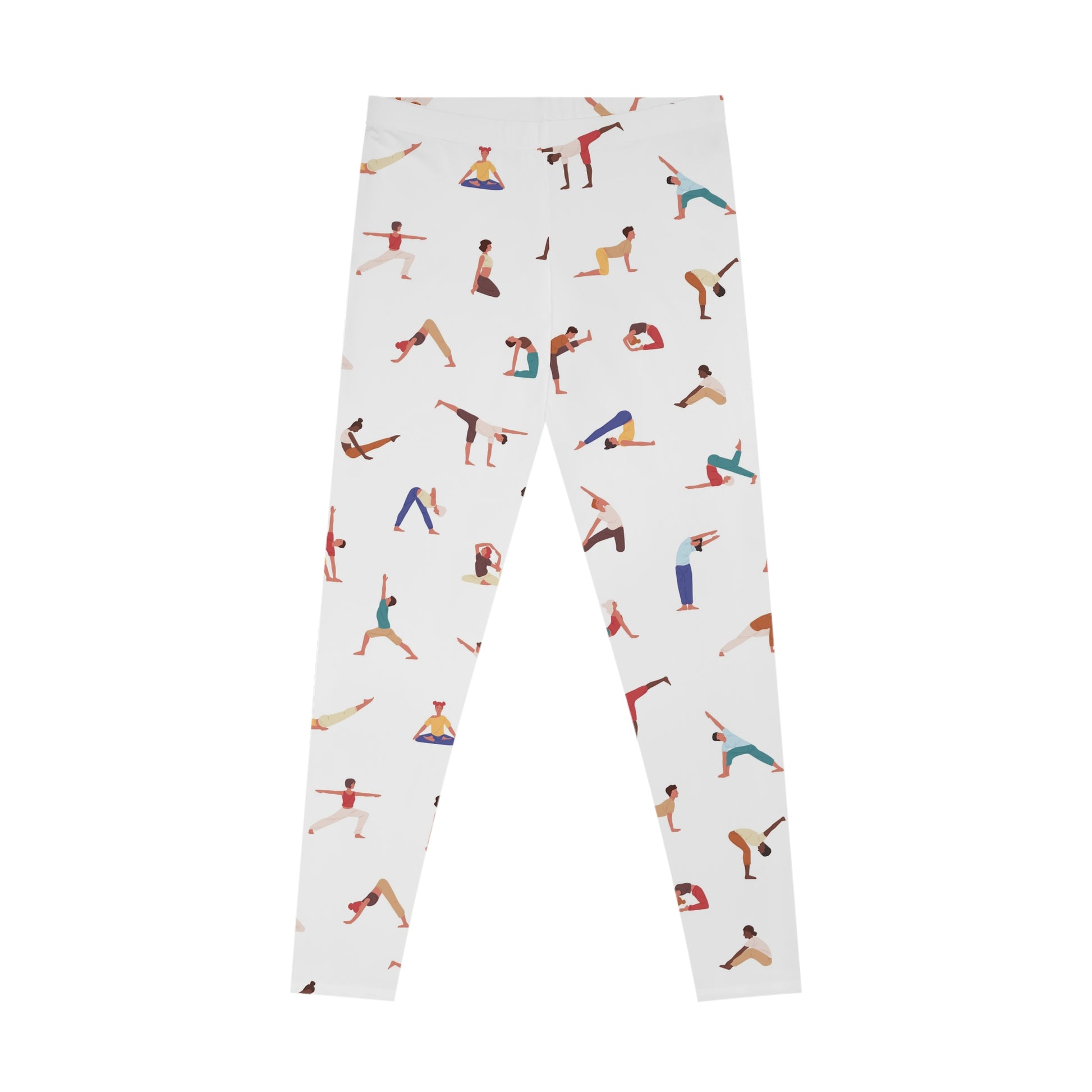 Flat lay of Yogini Leggings with yogini pose pattern on a white background.