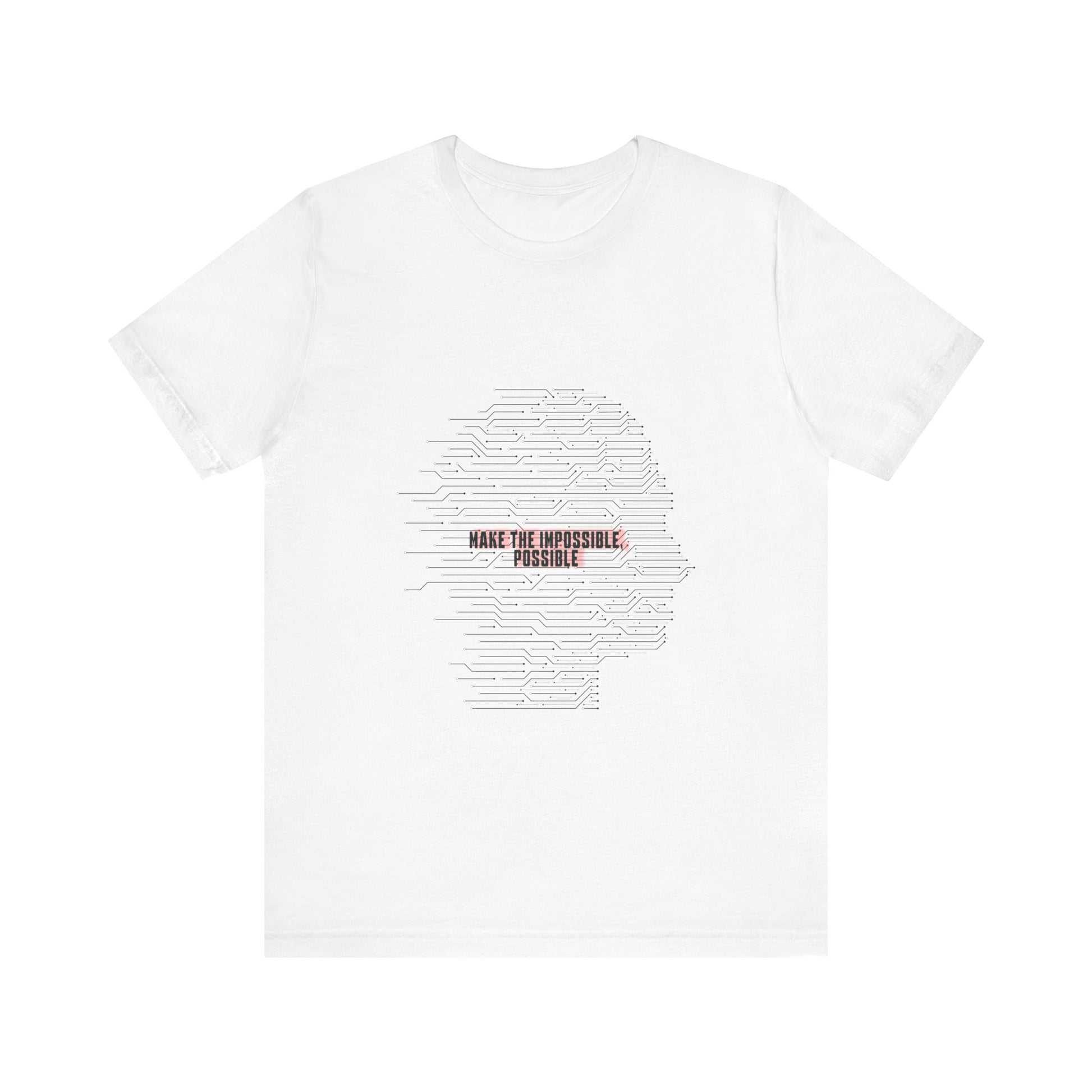 White Make It Possible T-Shirt flat lay on display.
