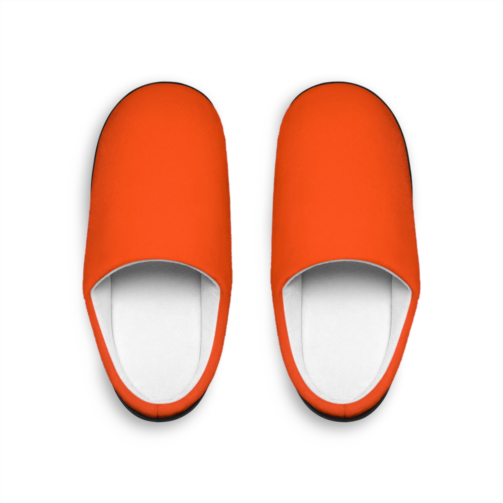 Bright orange indoor slippers with white cushioned interior