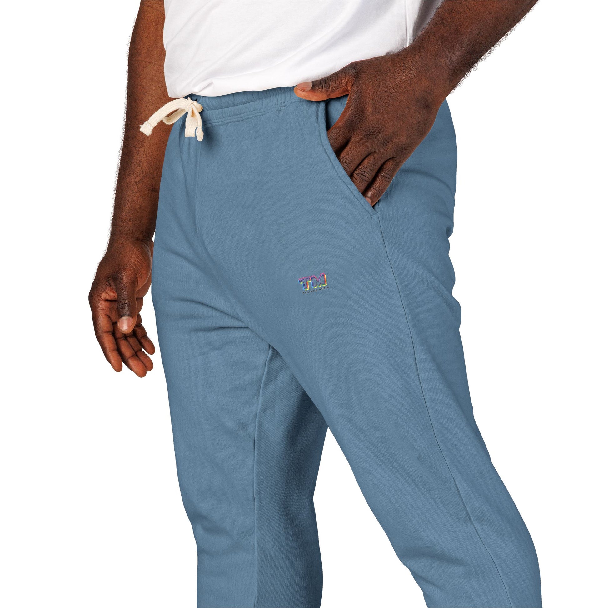Side pocket detail of dark blue Tantrum Media Sweatpants